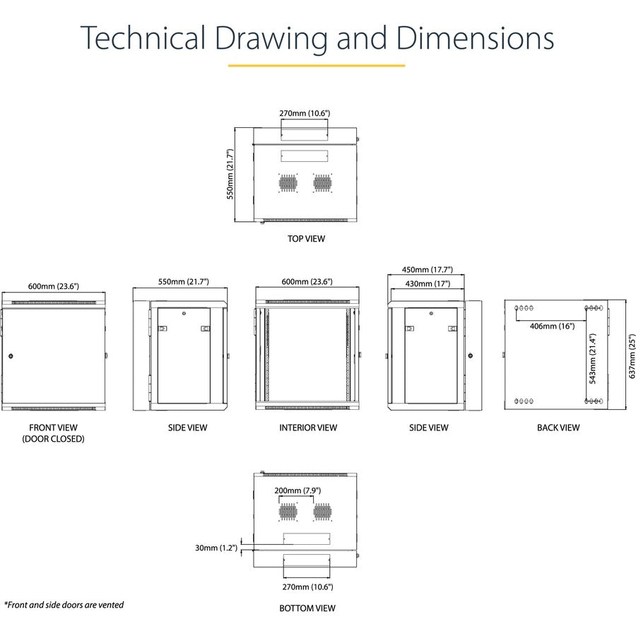 Wall Mount Network Cabinet - StarTech 12U Hinged Server Rack | Tecisoft RK12WALHM