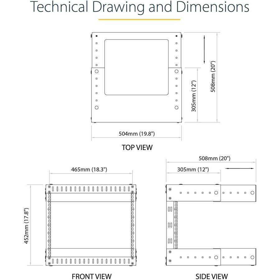 Wall Mount Network Rack 8U - Heavy-Duty Open Frame Server AV Data Rack (Adjustable Depth) | StarTech.com RK812WALLOA