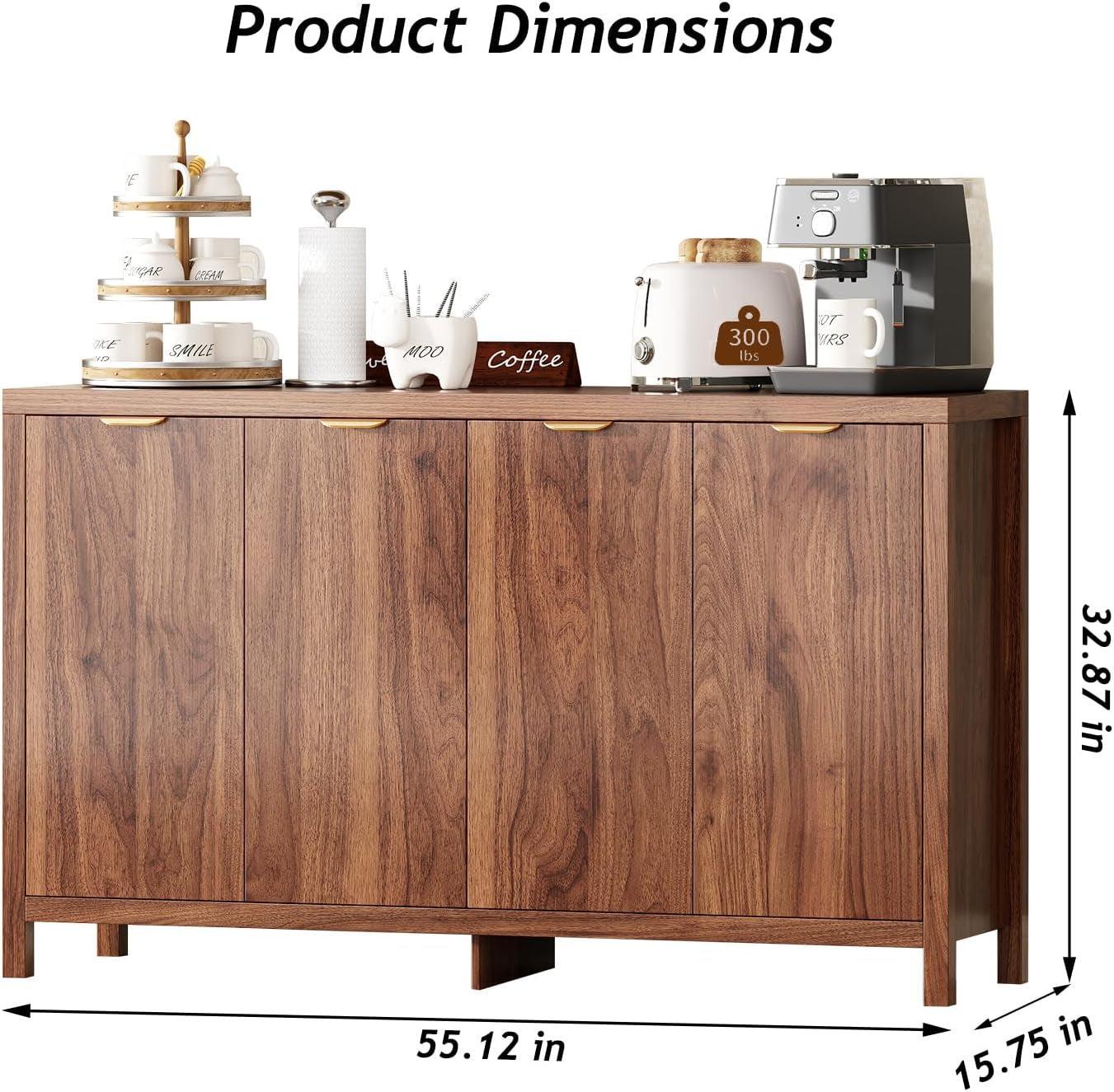 Walnut 55 Inch Buffet Sideboard With Gold Handles 4 Doors
