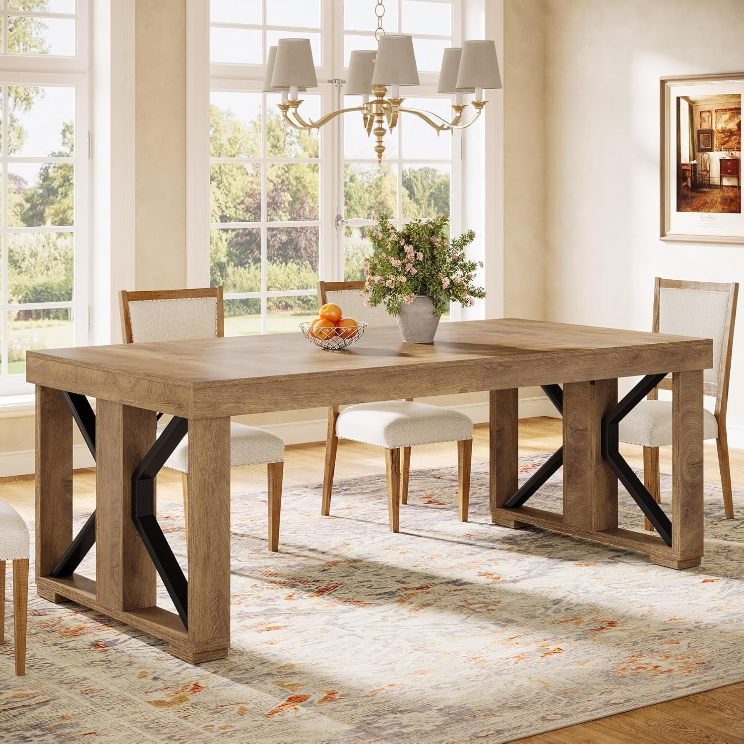 Walnut Wood Rectangular Dining Table 70.87 Inches Seats Six To Eight