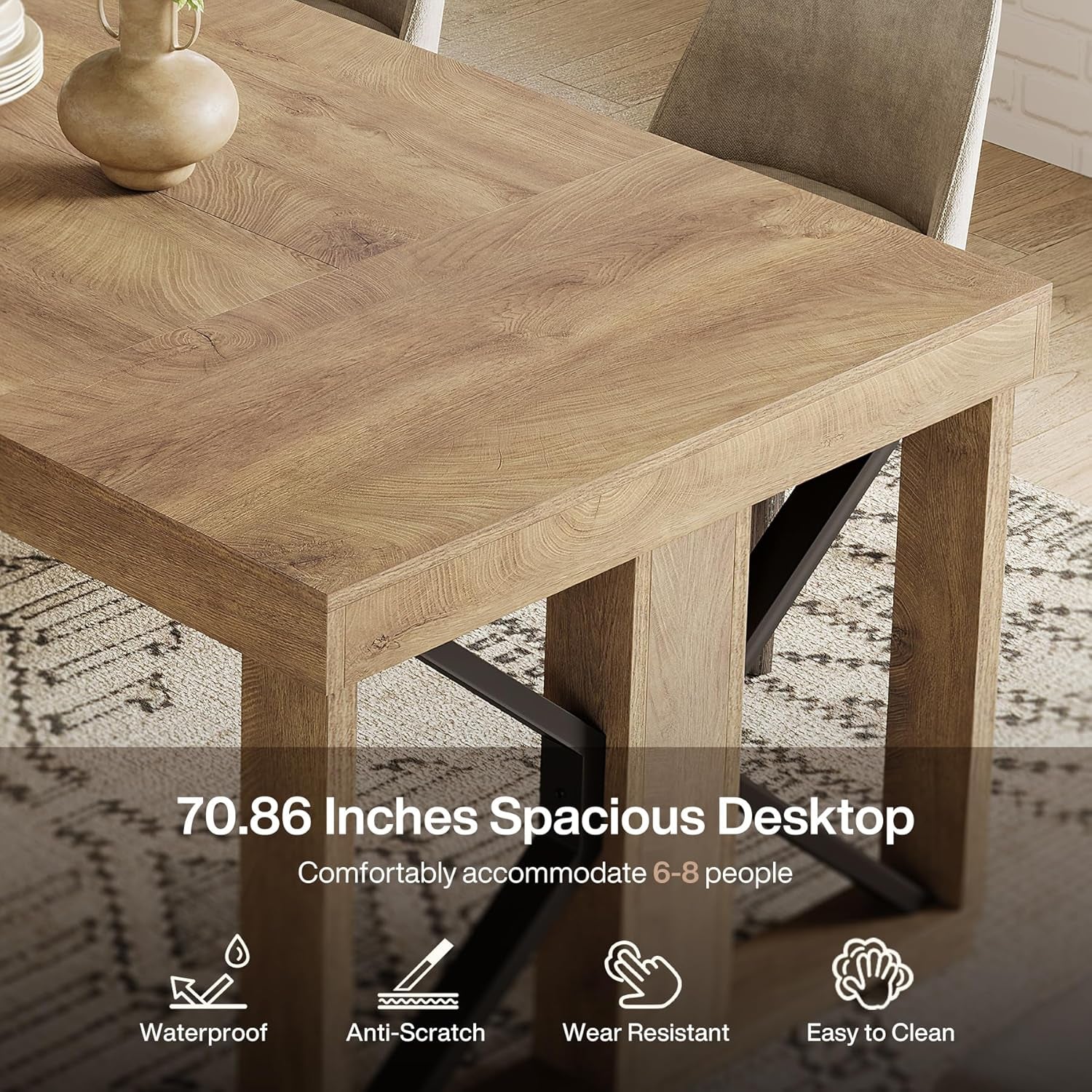 Walnut Wood Rectangular Dining Table 70.87 Inches Seats Six To Eight