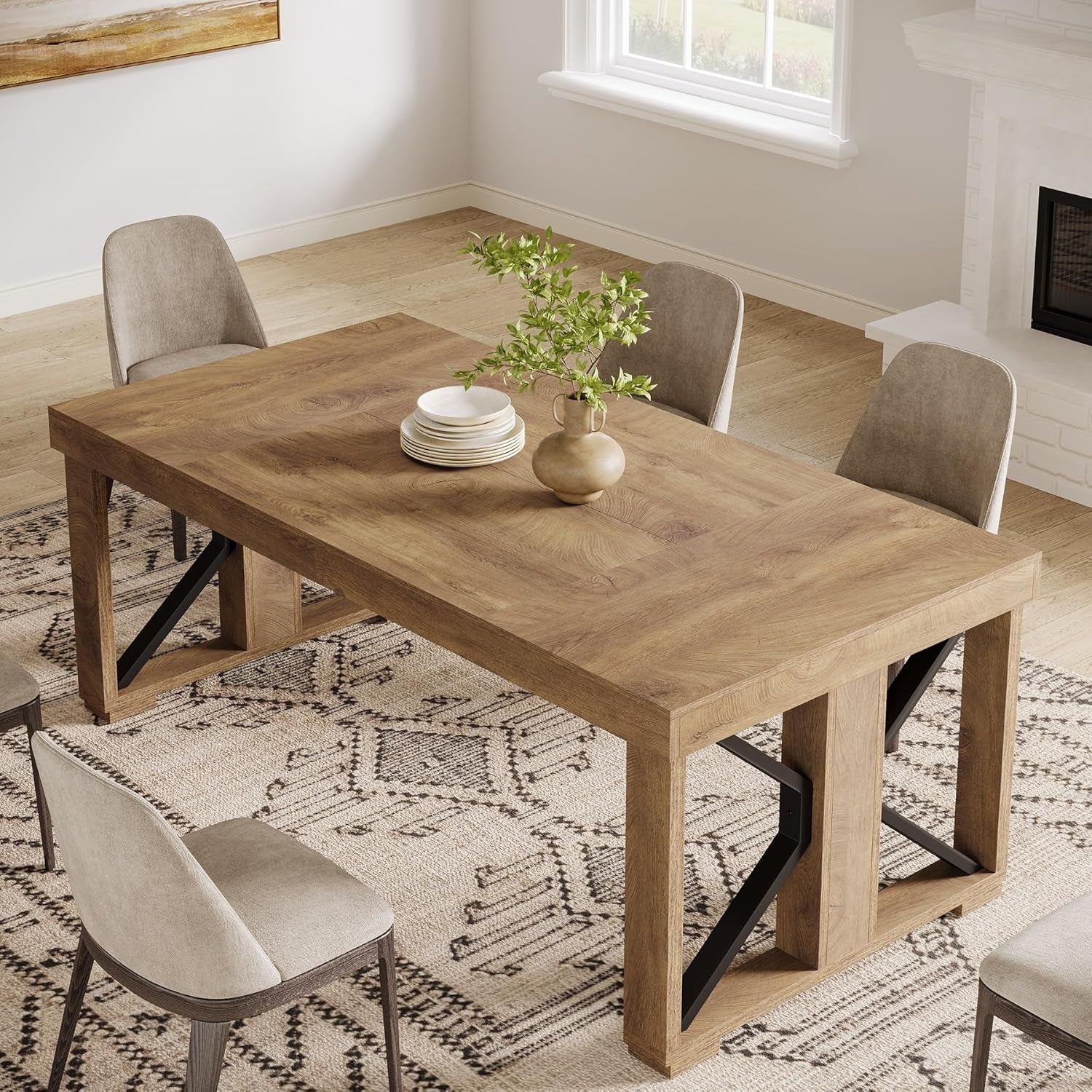 Walnut Wood Rectangular Dining Table 70.87 Inches Seats Six To Eight