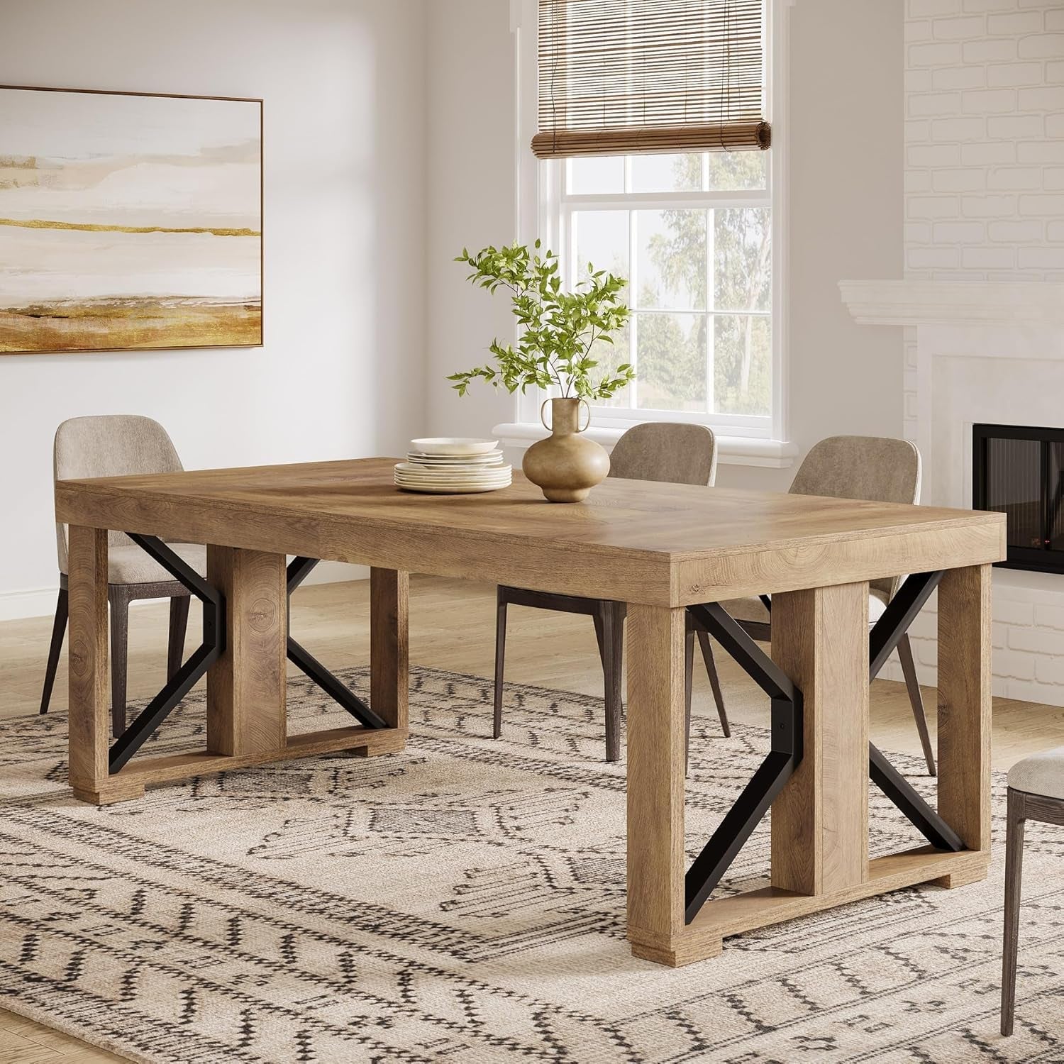 Walnut Wood Rectangular Dining Table 70.87 Inches Seats Six To Eight