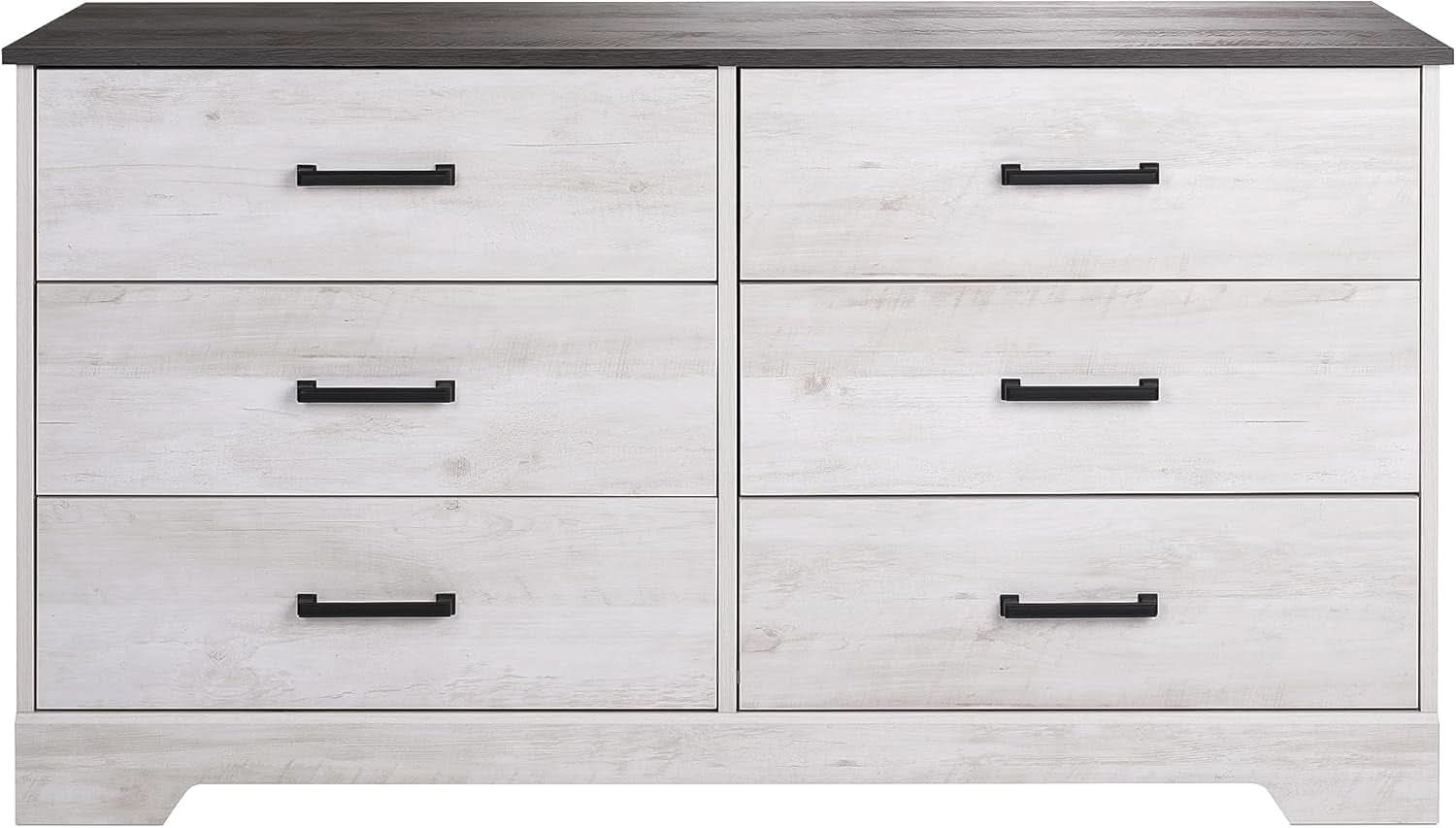 Washed White Farmhouse Dresser 6 Drawer Chest 53 Inch Wide