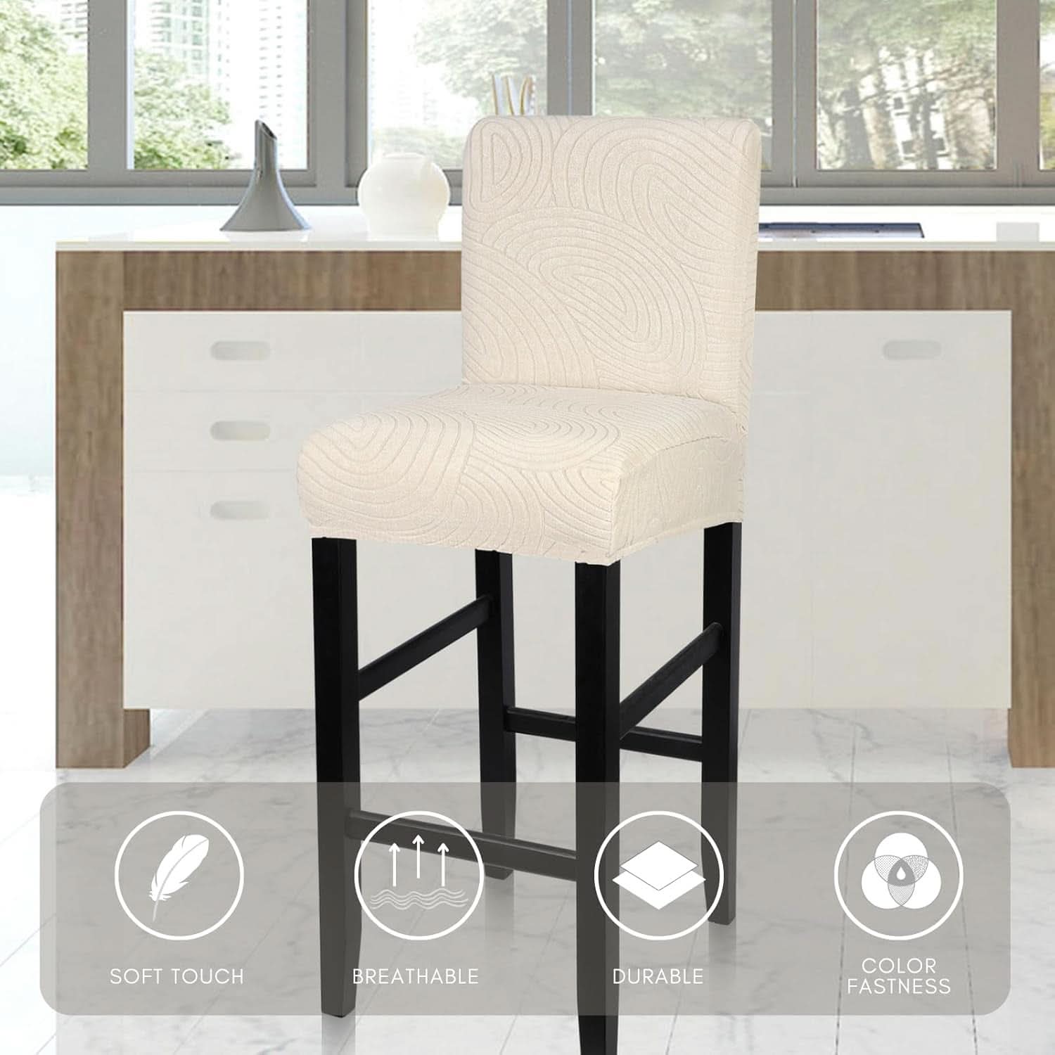 Water Repellent Bar Stool Covers Set Of 4 Beige Ripple Jacquard