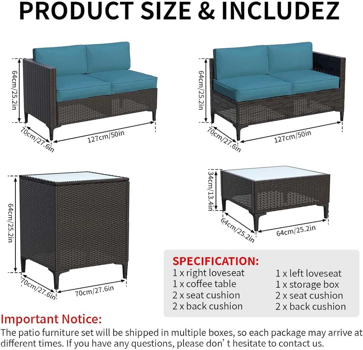 Waterproof Rattan Patio Furniture Set with Thick Cushions