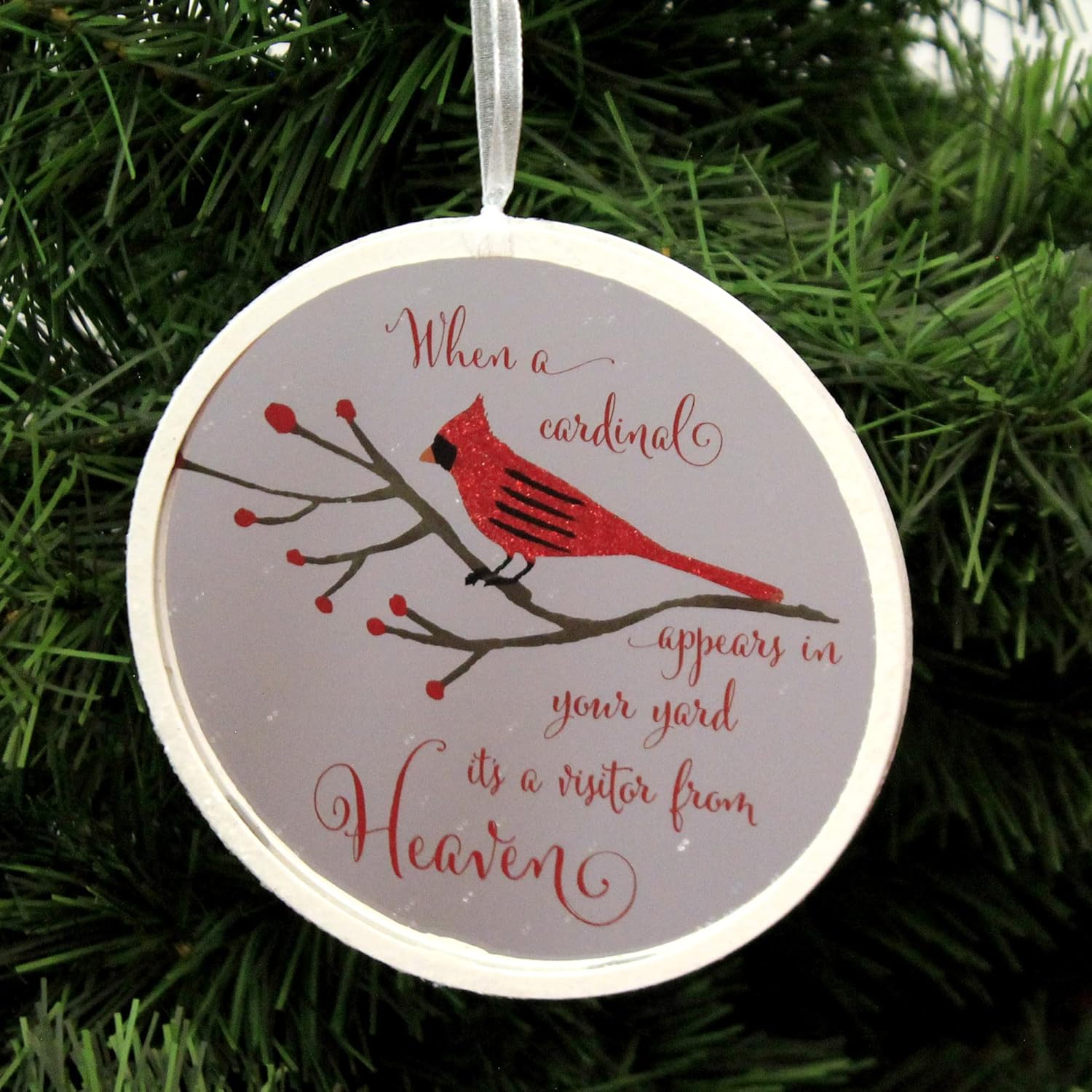 When a Cardinal Appears - Glass Disc Ornament