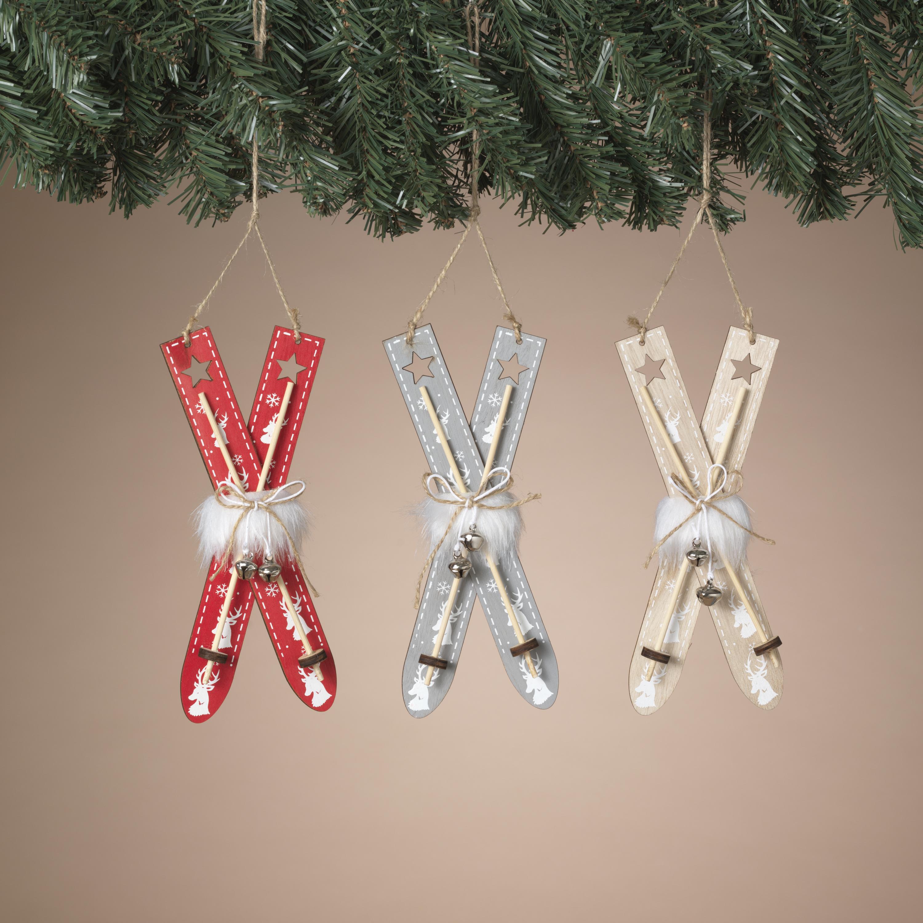 Whimsical Wood Holiday Ski Ornament -