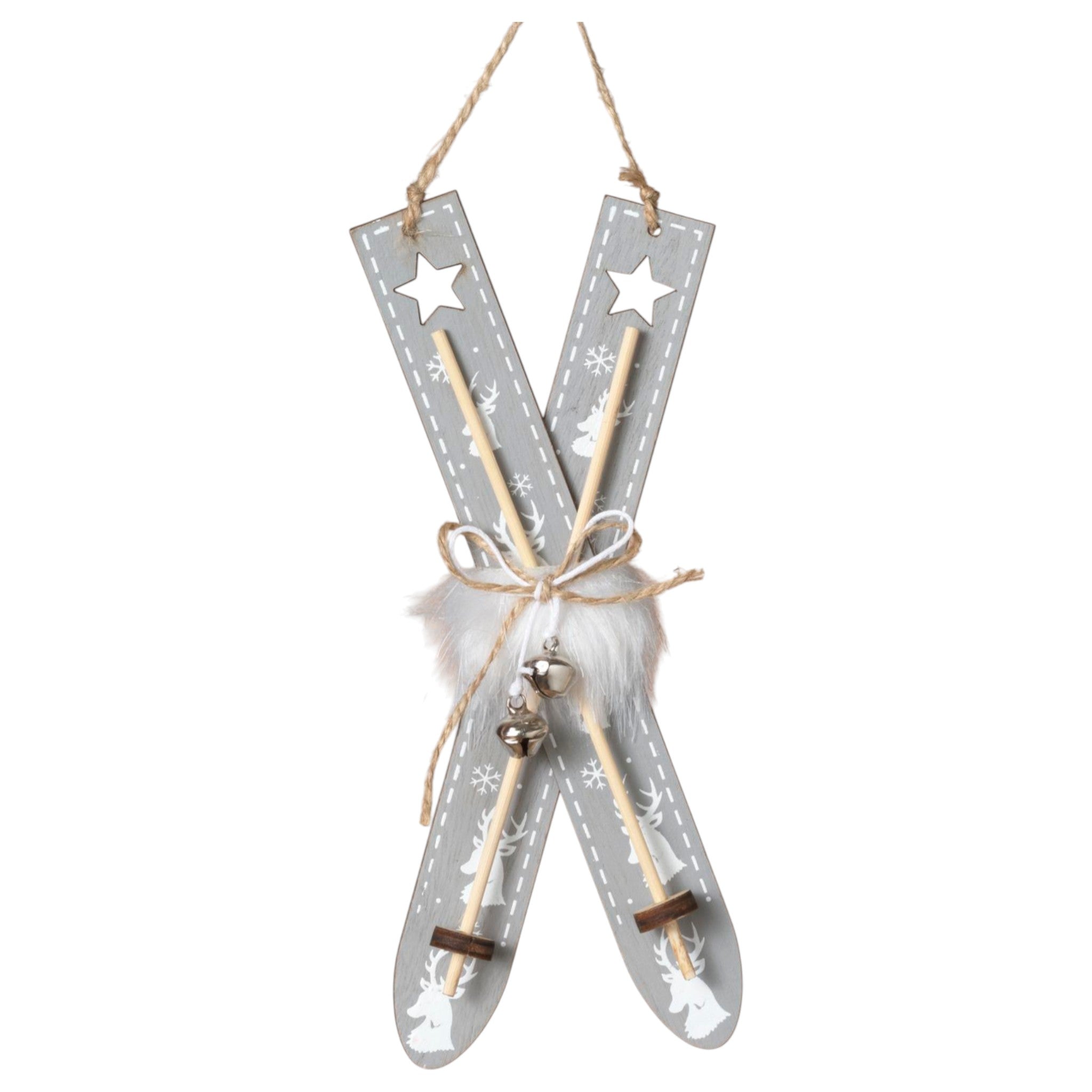 Whimsical Wood Holiday Ski Ornament -