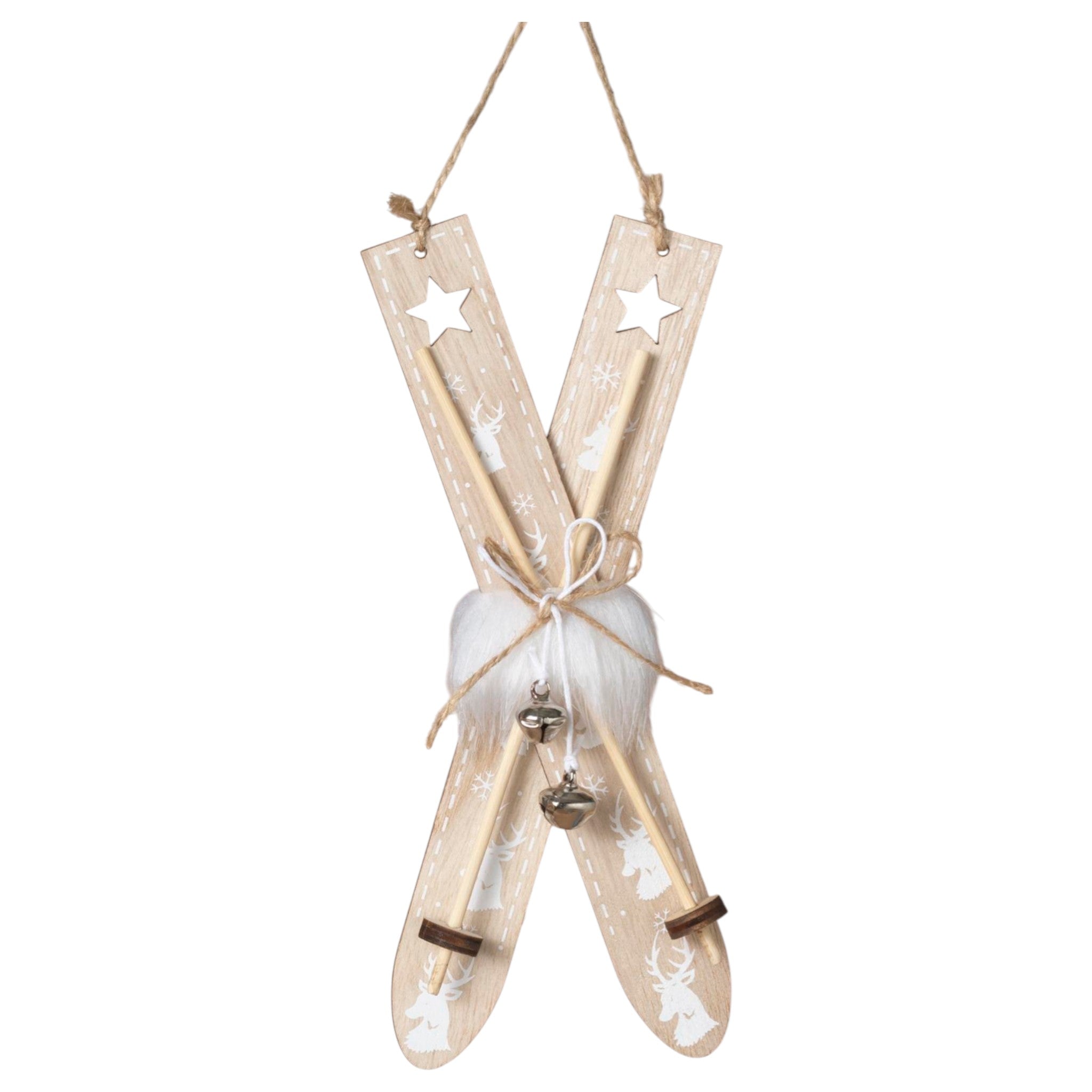 Whimsical Wood Holiday Ski Ornament -