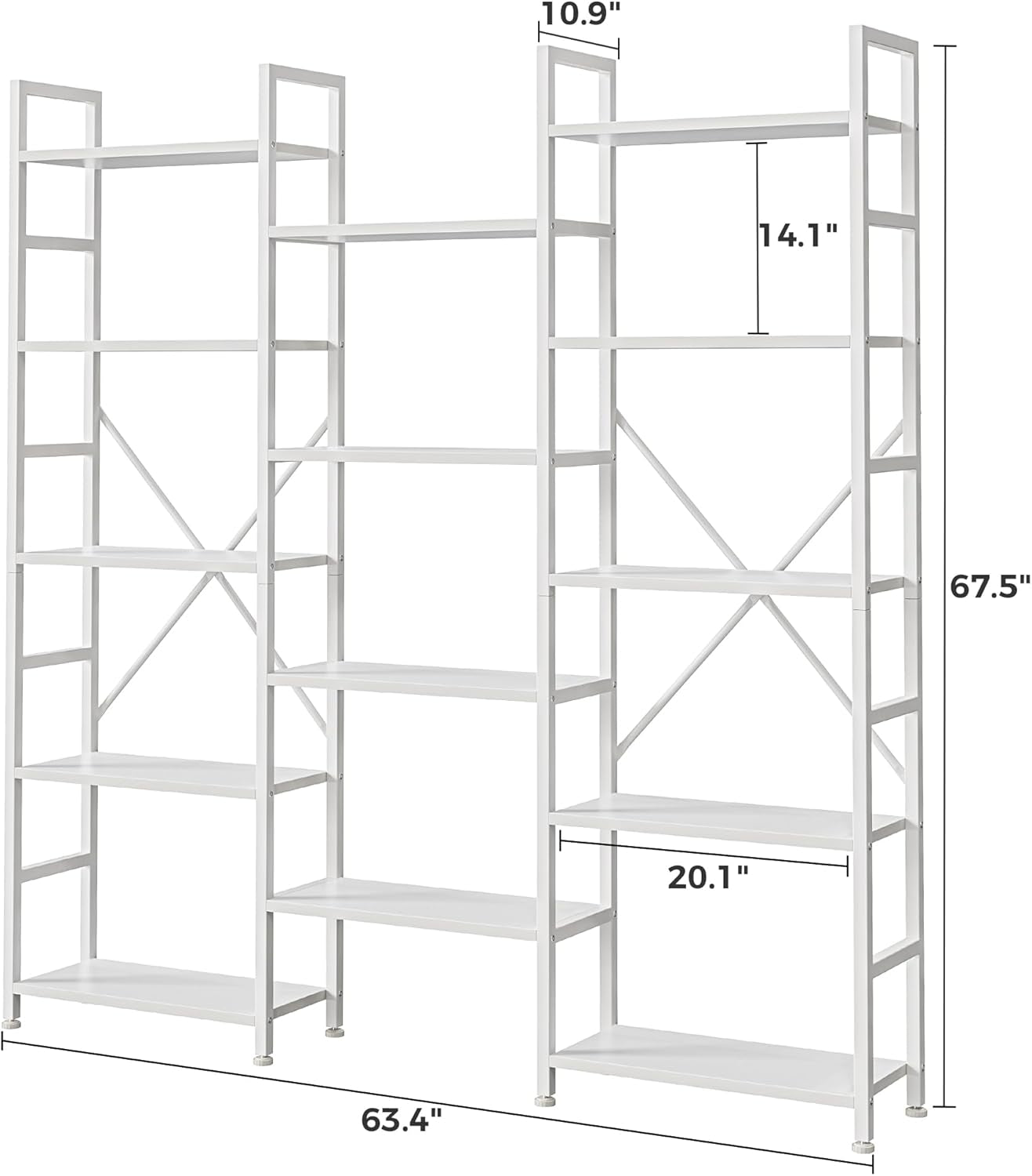 White 14 Shelf Ladder Bookshelf With Adjustable Feet