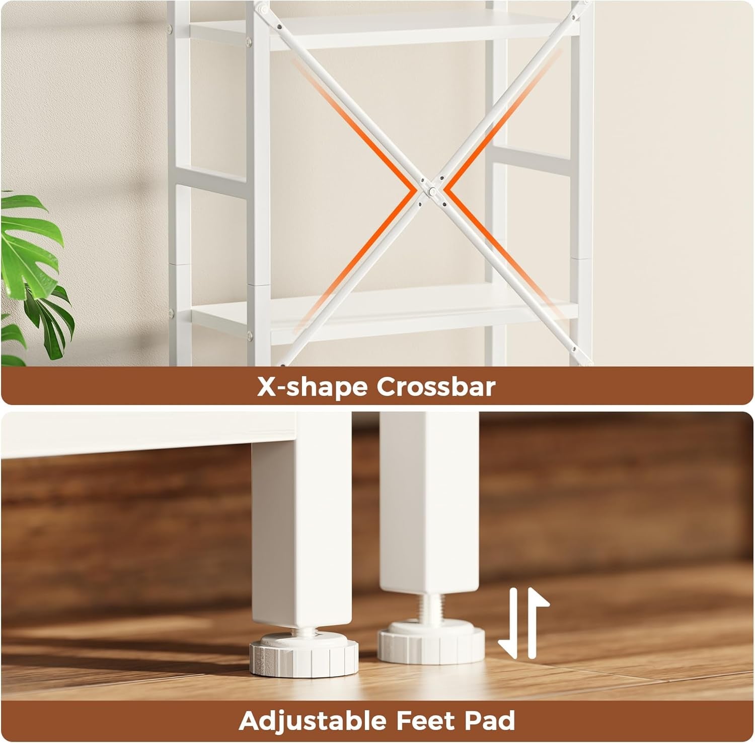 White 14 Shelf Ladder Bookshelf With Adjustable Feet