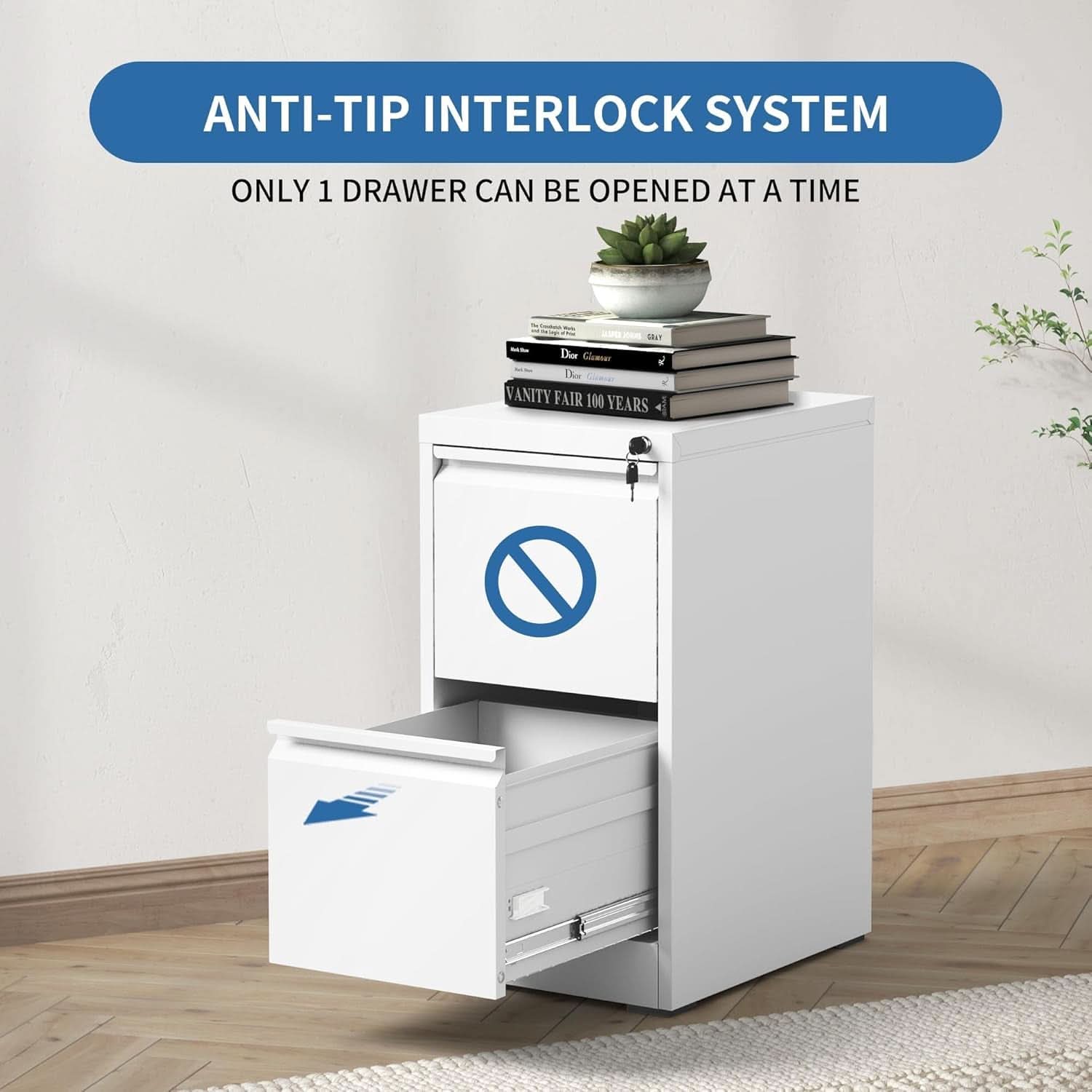 White 2 Drawer File Cabinet With Lock For Home Office Vertical Metal Filing Cabinet For Letter Legal A4 Files