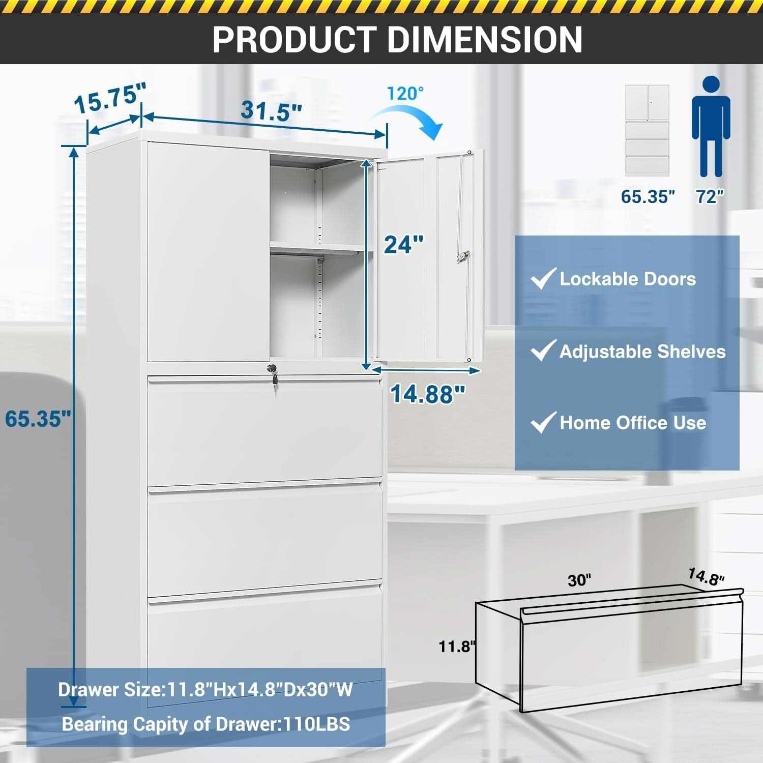 White 3 Drawer Metal Lateral File Cabinet With Lockable Drawer For Hanging Files Letter Legal F4 A4