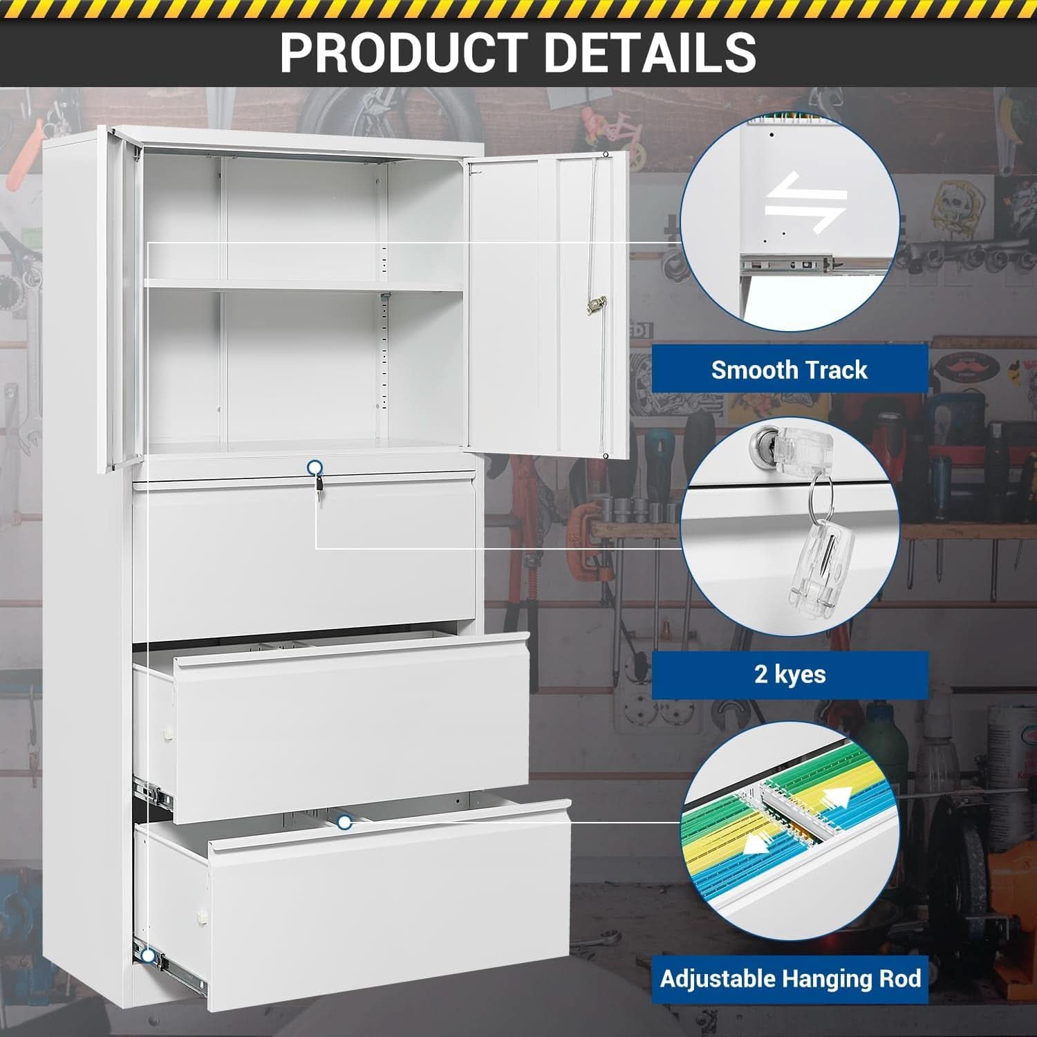 White 3 Drawer Metal Lateral File Cabinet With Lockable Drawer For Hanging Files Letter Legal F4 A4