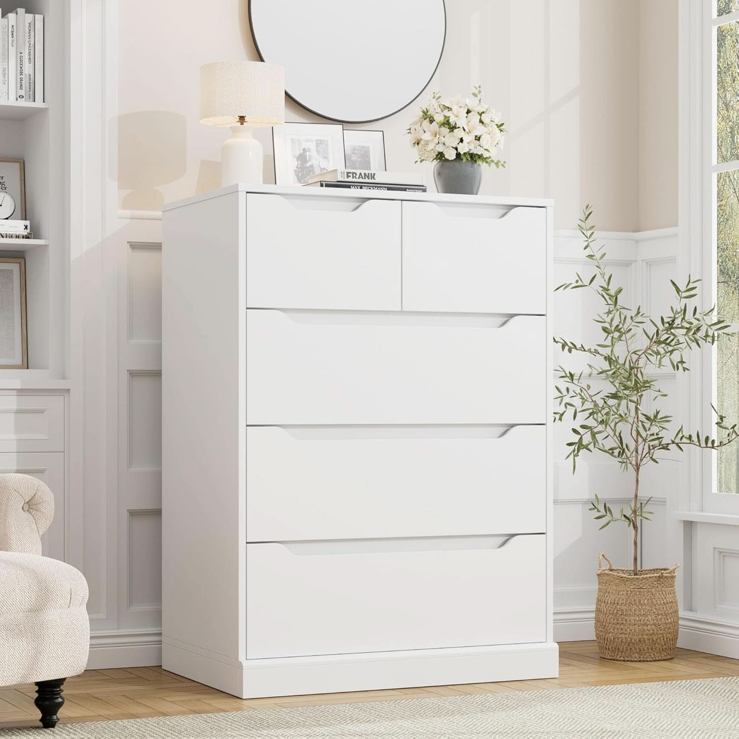 White 5 Drawer Dresser For Bedroom Storage Organizer