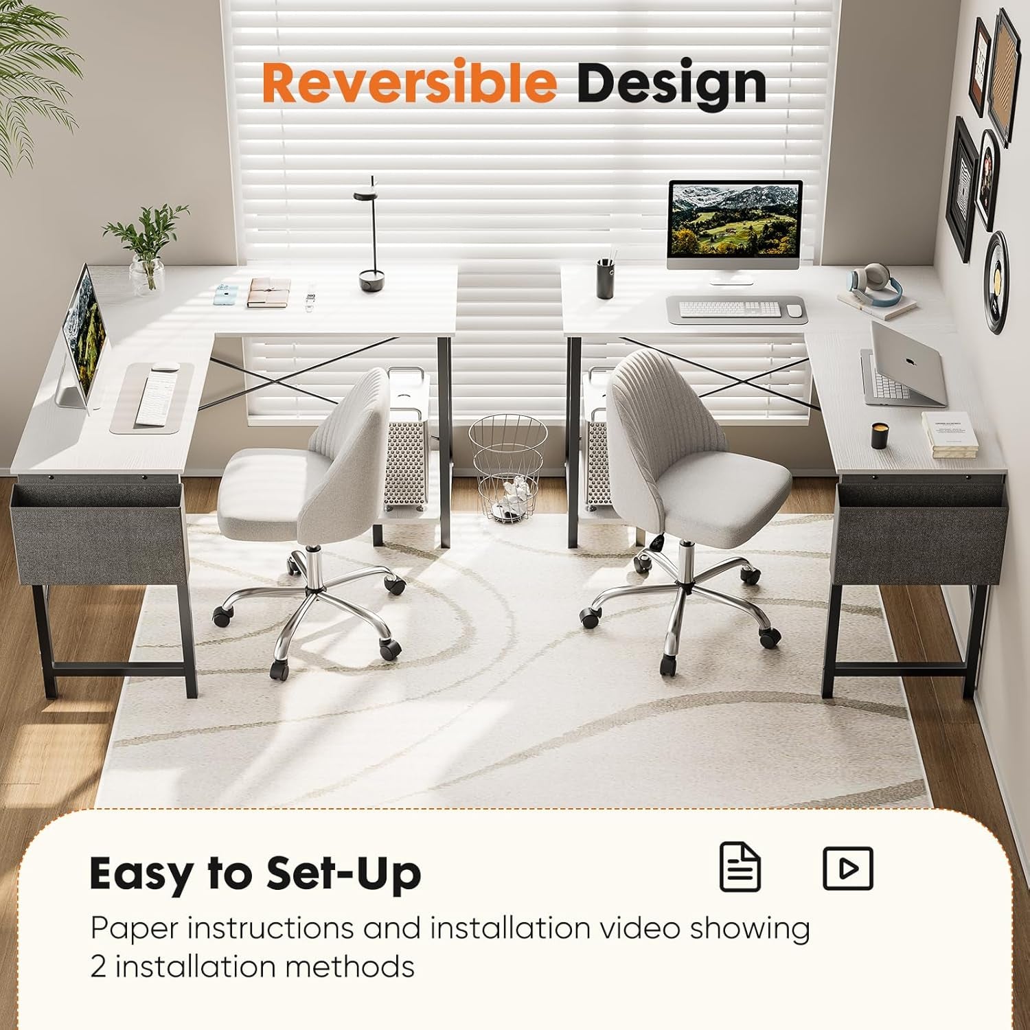 White 50 Inch L Shaped Gaming Desk for Home Office