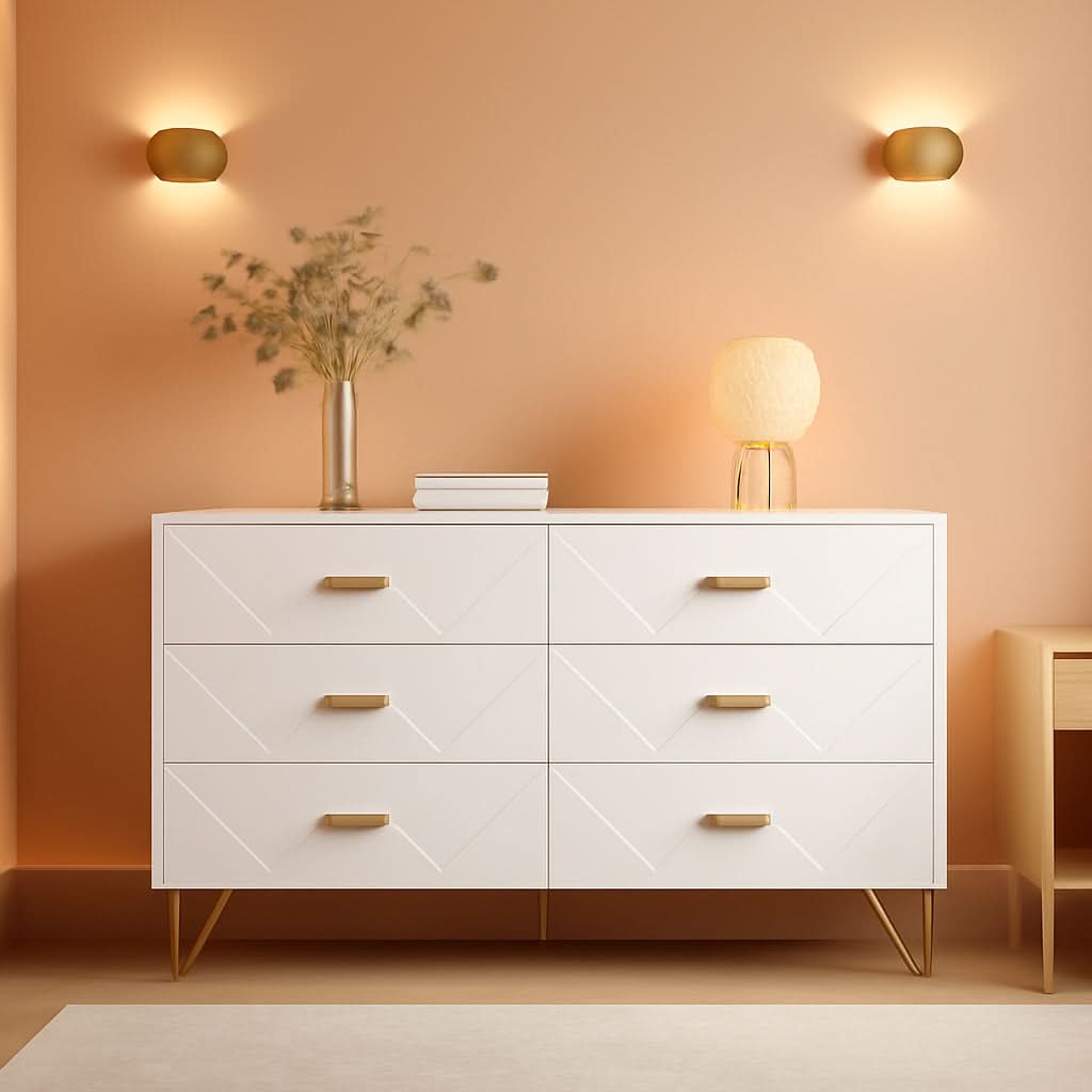 White 6 Drawer Dresser With Wide Drawers For Bedroom