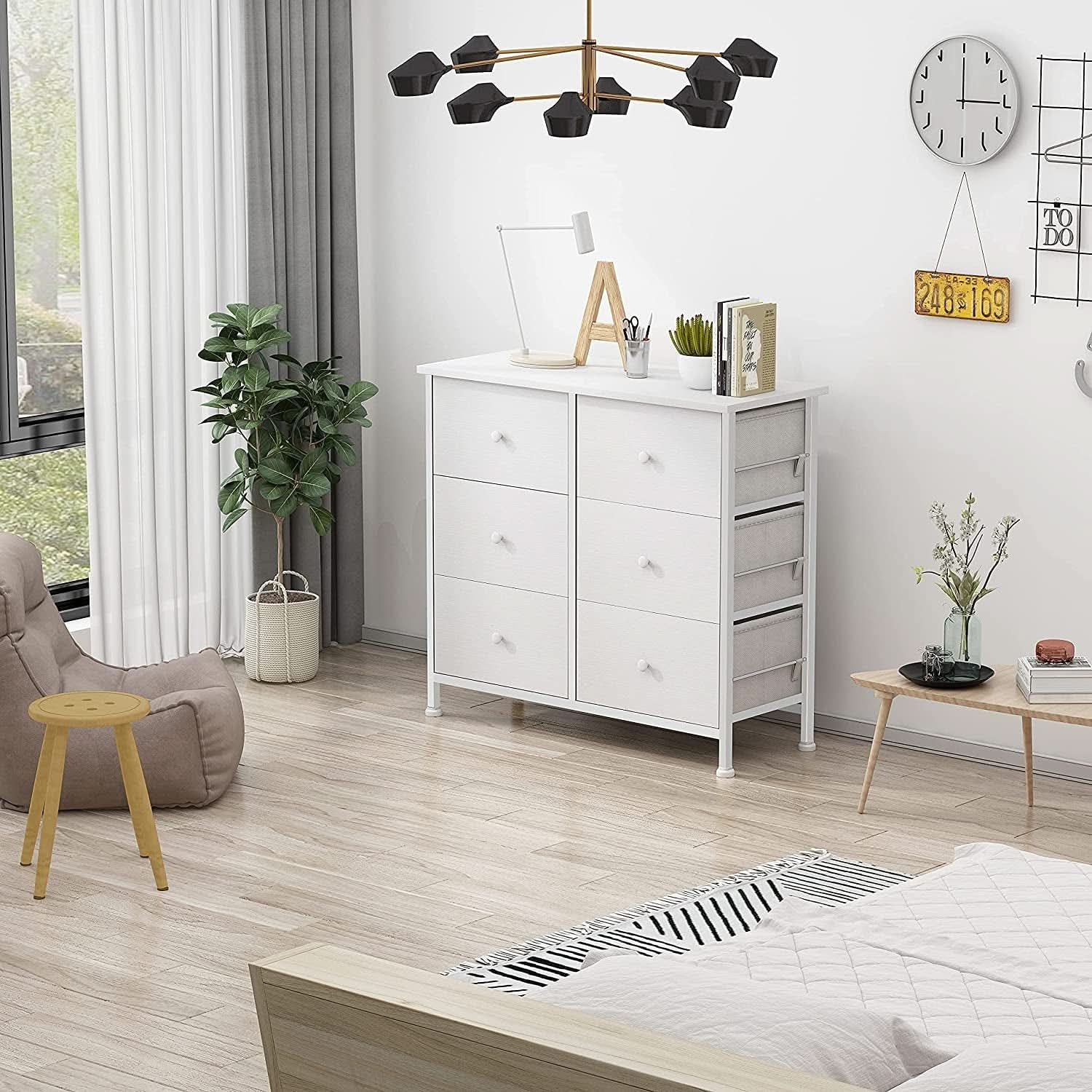 White 6 Drawer Fabric Storage Chest Tower Organizer
