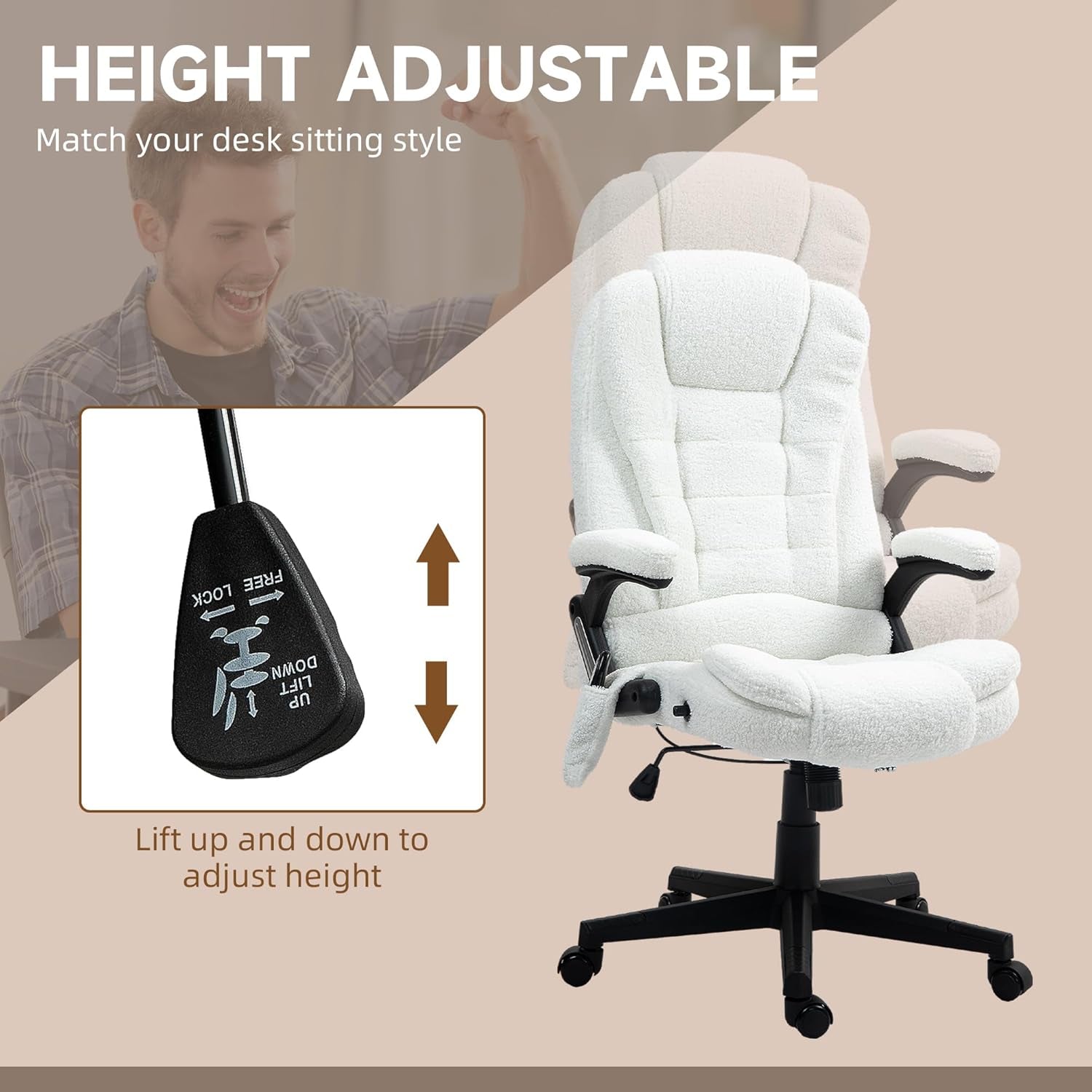 White 6 Point Vibrating Massage Office Chair With Heat