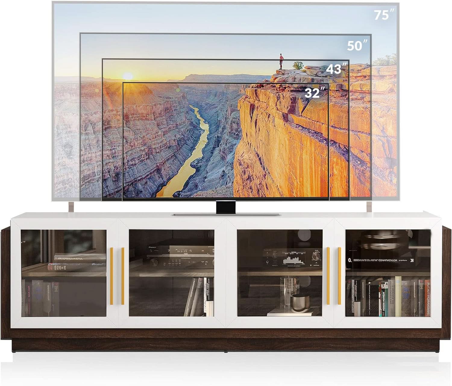 White 70 Inch TV Entertainment Center With Glass Cabinets
