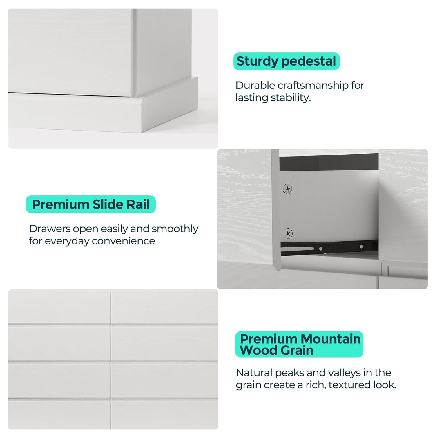 White 8 Drawer Dresser 54 Inch Modern Farmhouse Storage