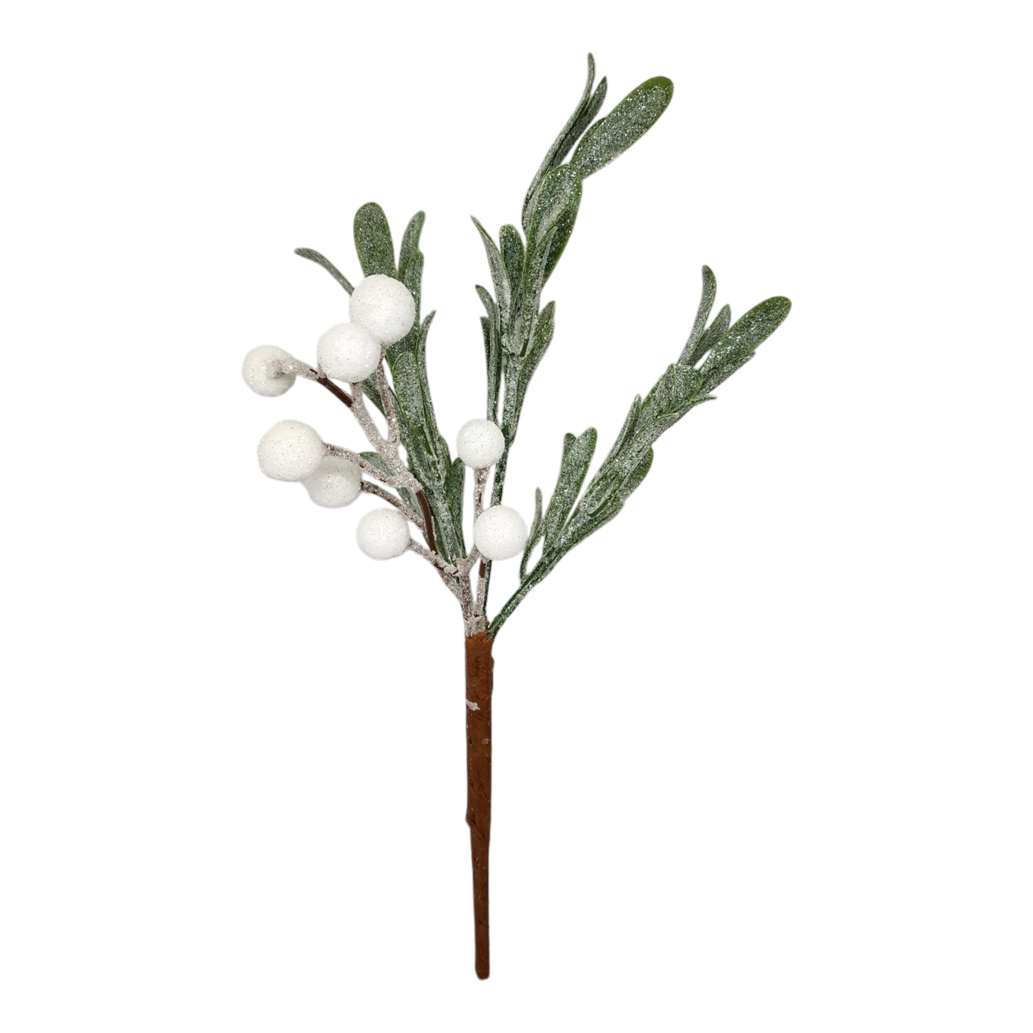 White Berry Mistletoe Pick - Frosted