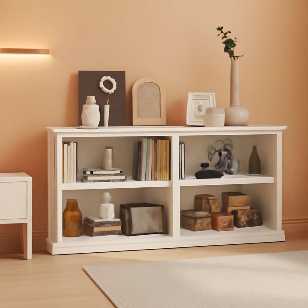White Double Wide Bookshelf 64 Inch 2 Tier Storage Unit