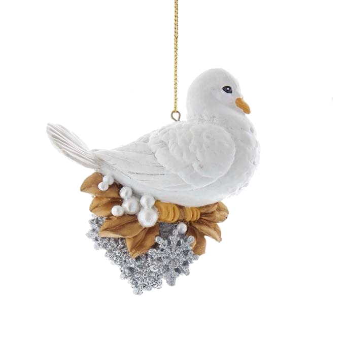 White Dove on a Snowflake Perch - Ornament