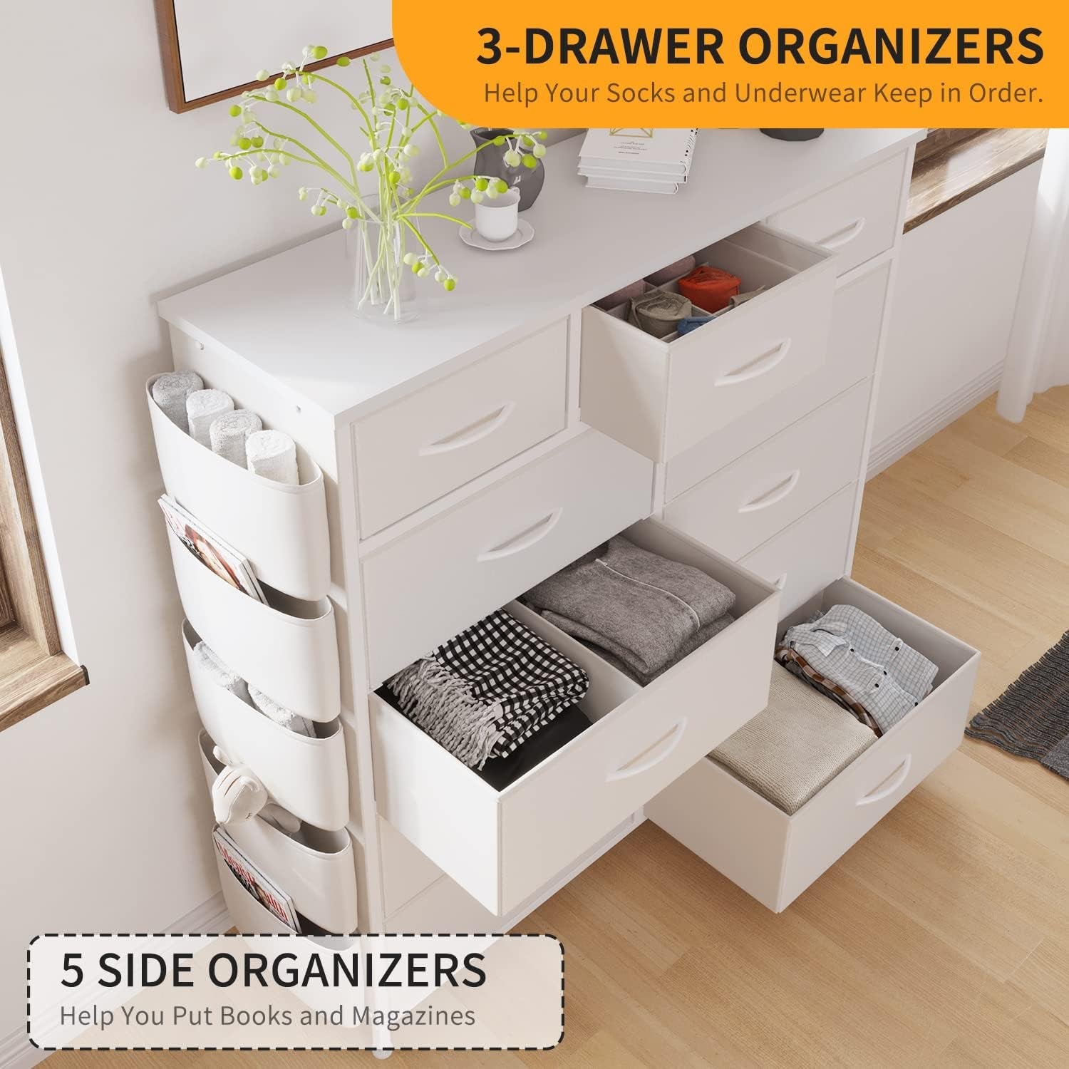White Dresser With 11 Drawers For Bedroom Storage Unit