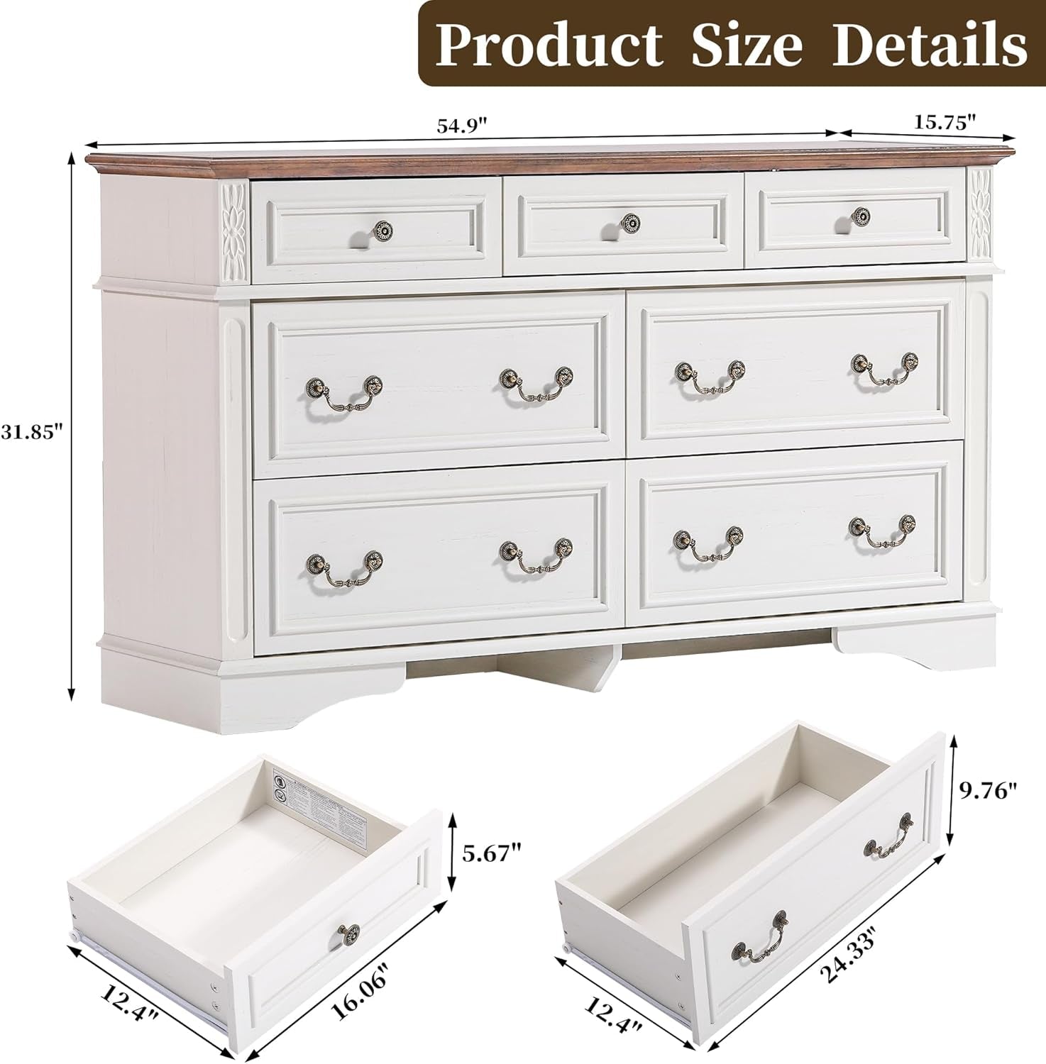 White Dresser With Seven Drawers Farmhouse Style Storage