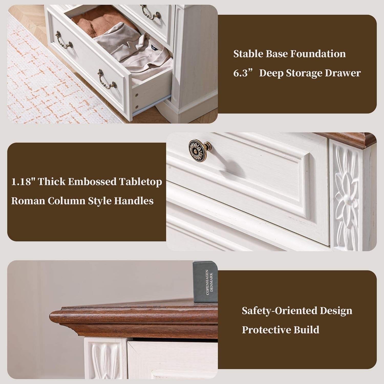 White Dresser With Seven Drawers Farmhouse Style Storage