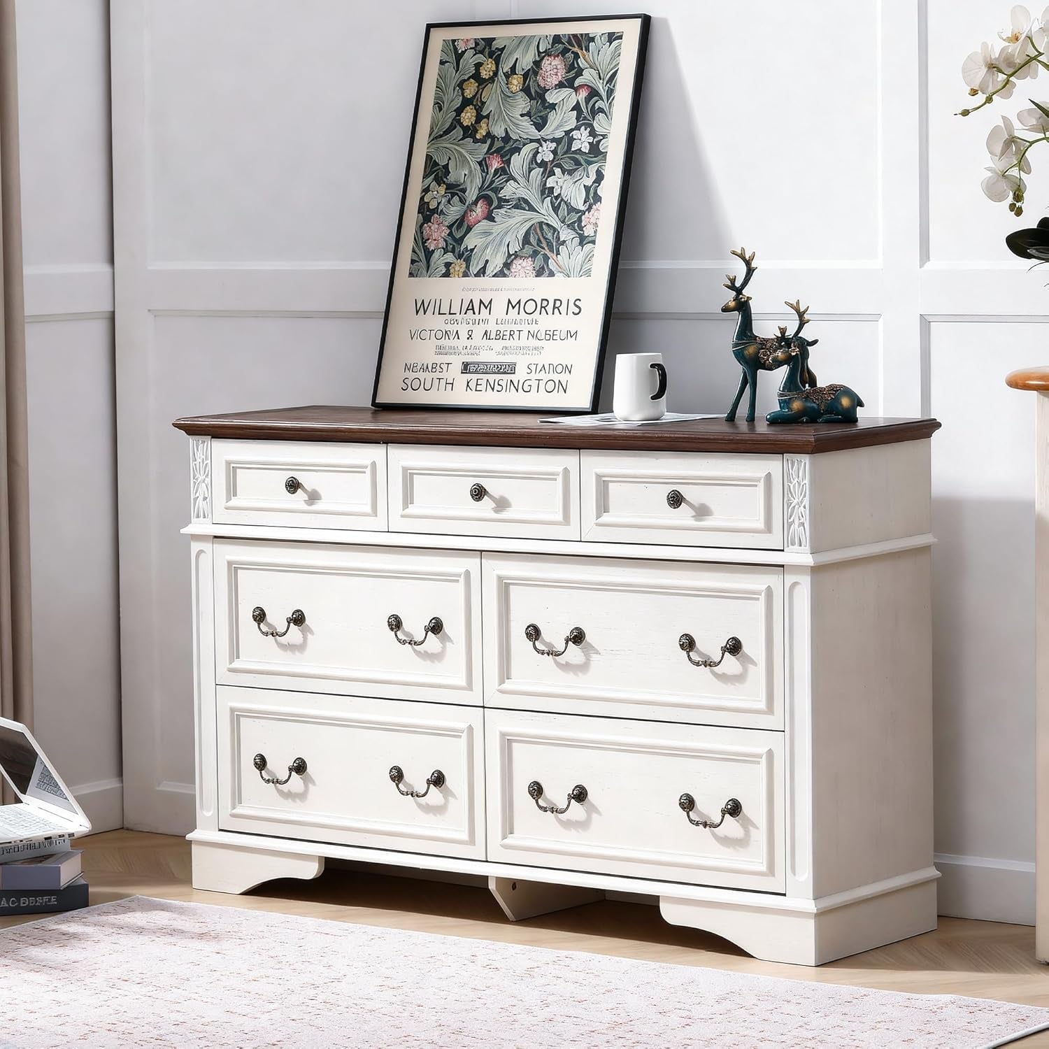 White Dresser With Seven Drawers Farmhouse Style Storage