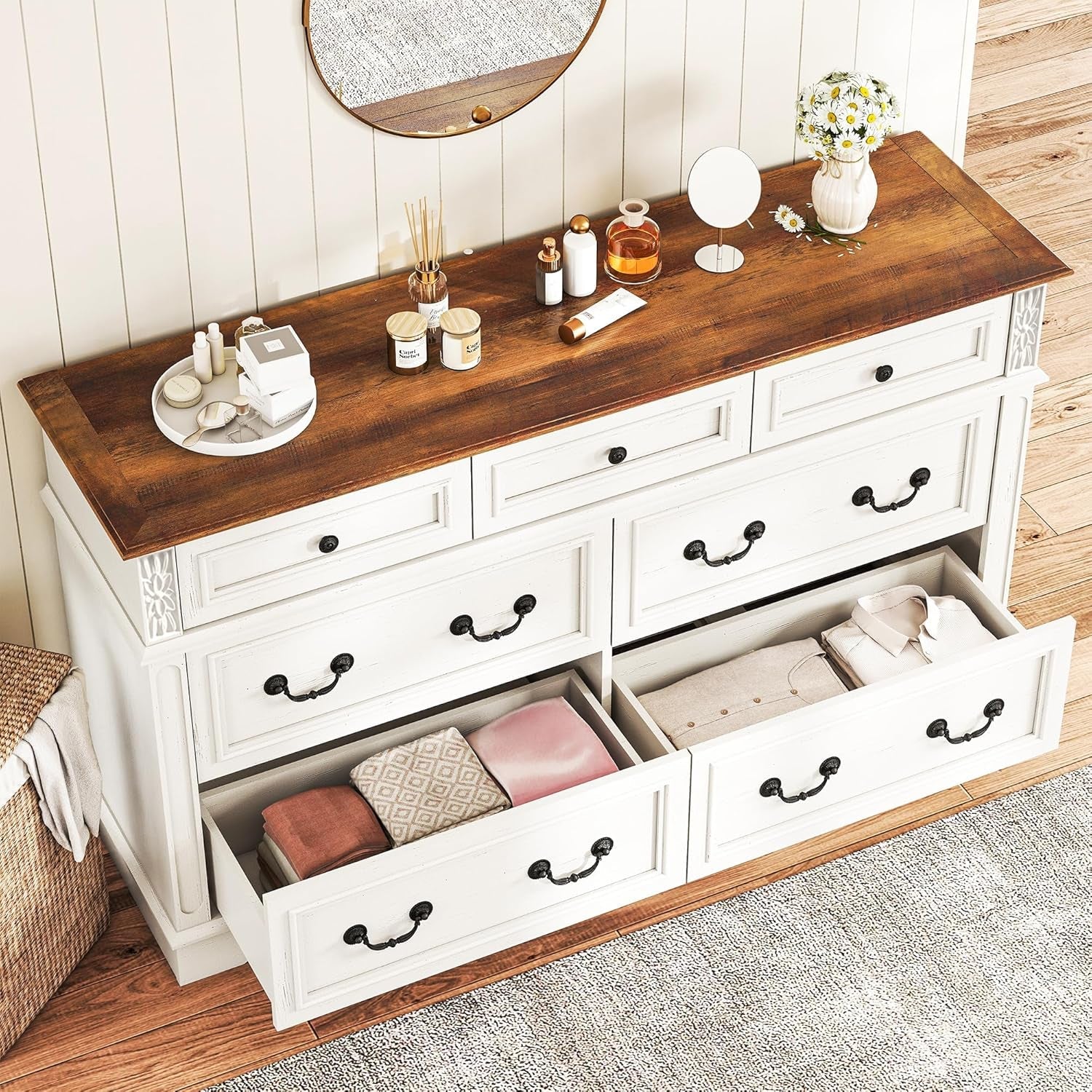 White Dresser With Seven Drawers Farmhouse Style Storage