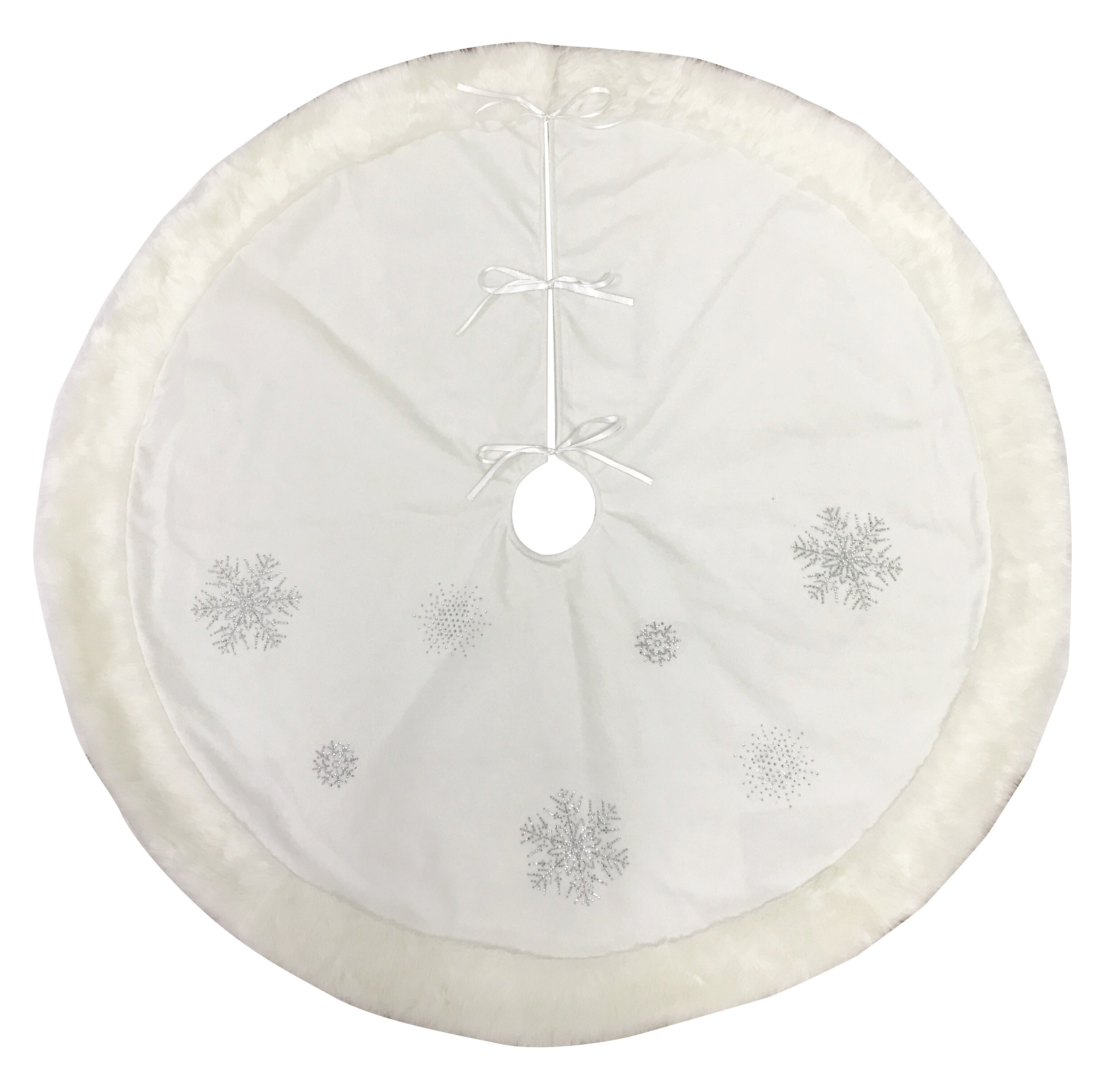 White Embroidered Snowflake Tree Skirt - 48 Inch