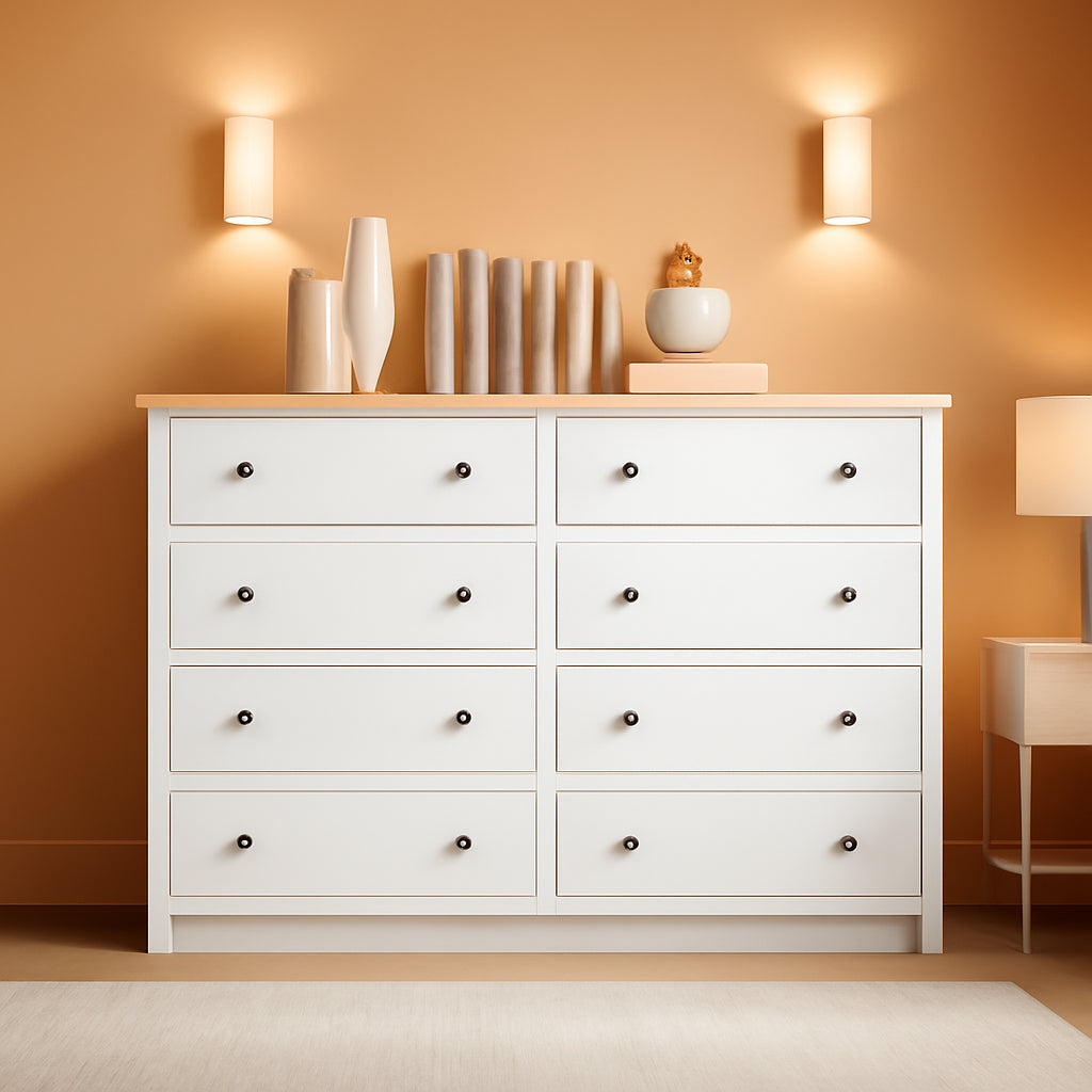 White Farmhouse 8 Drawer Dresser With Deep Drawers