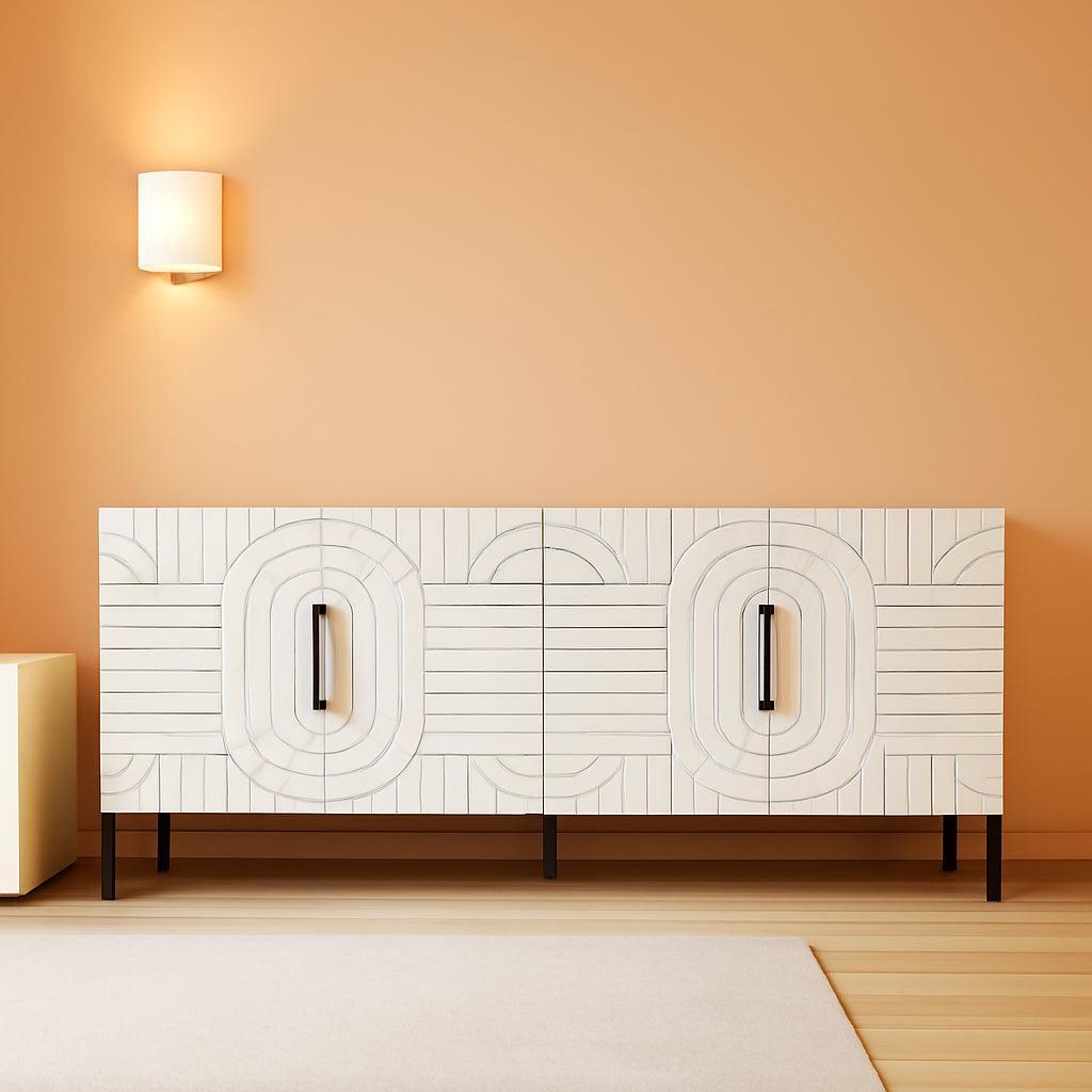White Fluted Sideboard Buffet Cabinet With Storage
