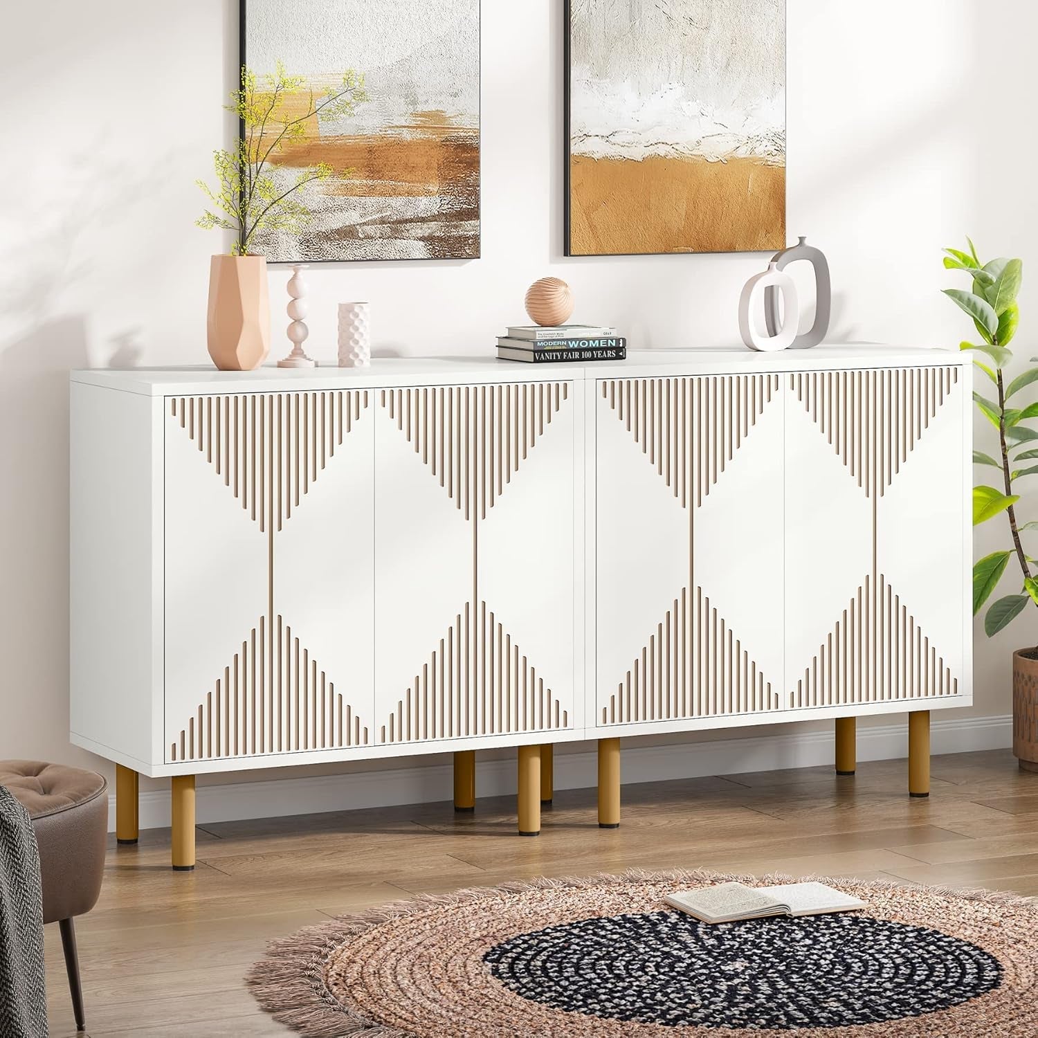 White Four Door Sideboard Cabinet For Dining Room Storage