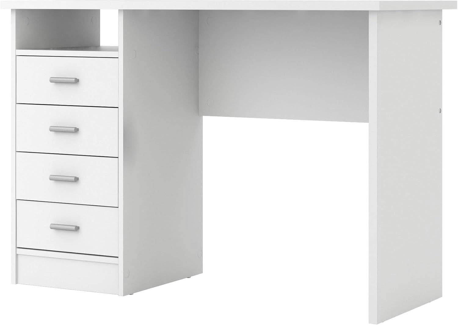 White Four Drawer Desk With Storage For Home Office
