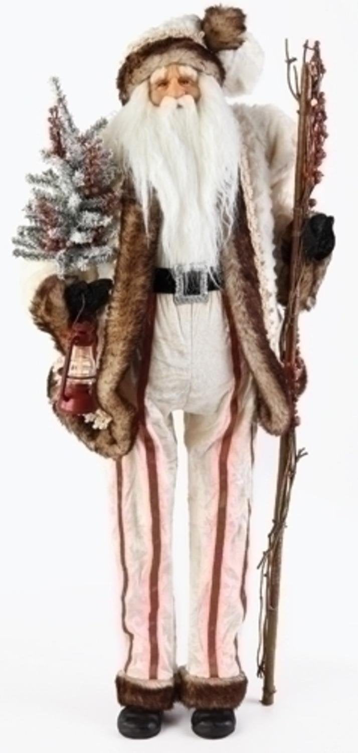 White Fur Santa Figure - With Tree And Staff - 32"