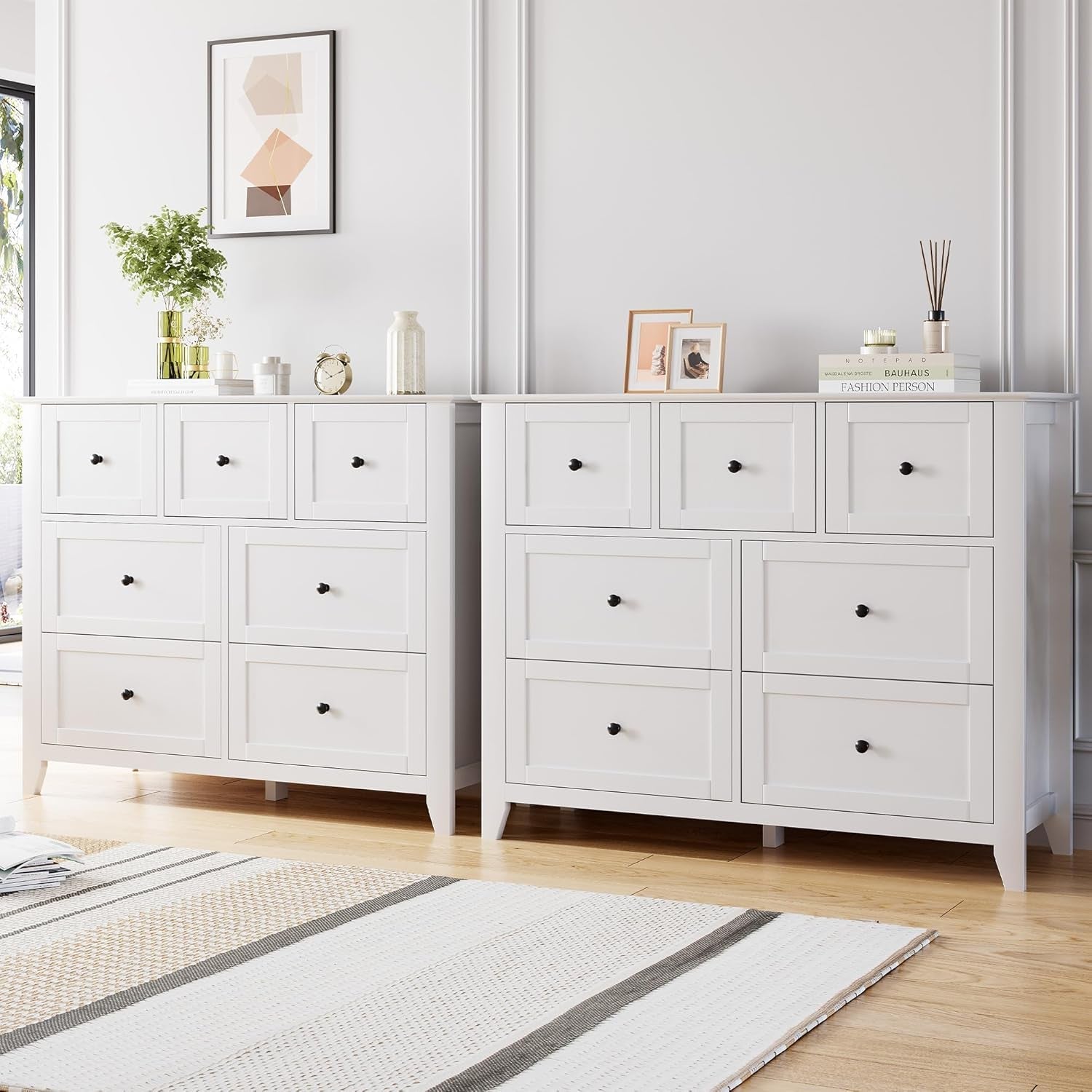 White Modern Seven Drawer Dresser For Bedroom Storage