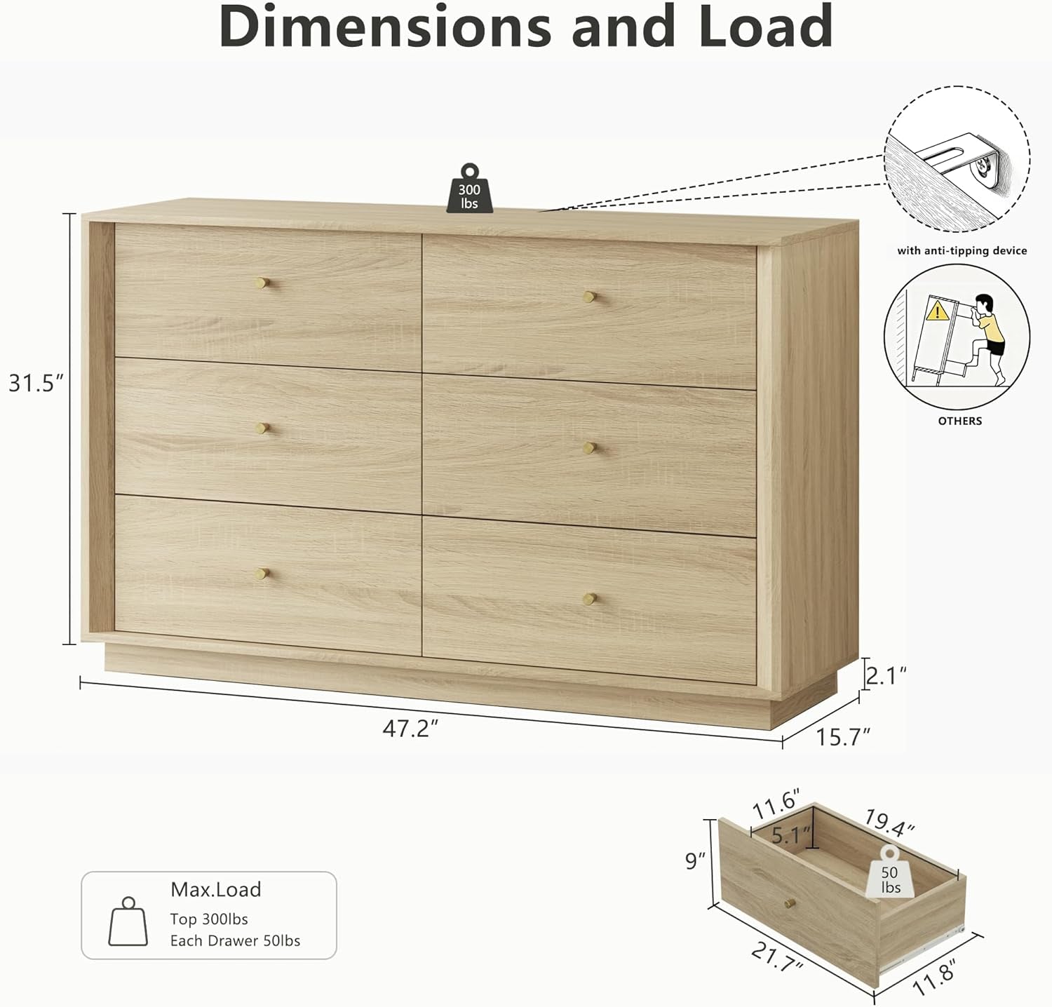 White Oak Architecturally Designed Dresser With Six Drawers