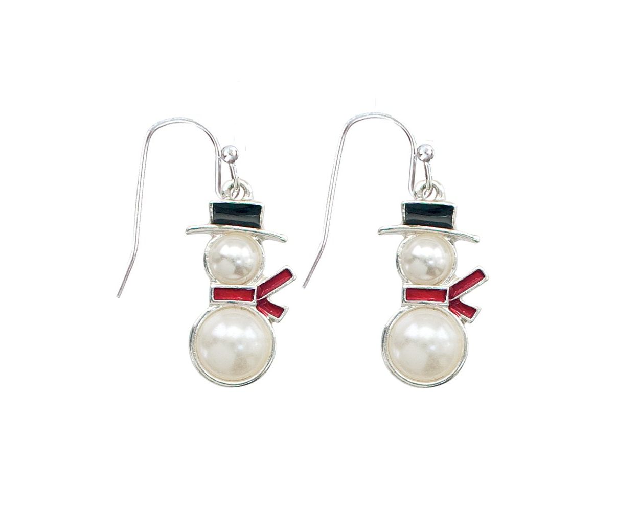 White Pearl Snowmen with Hat and Scarf Earrings