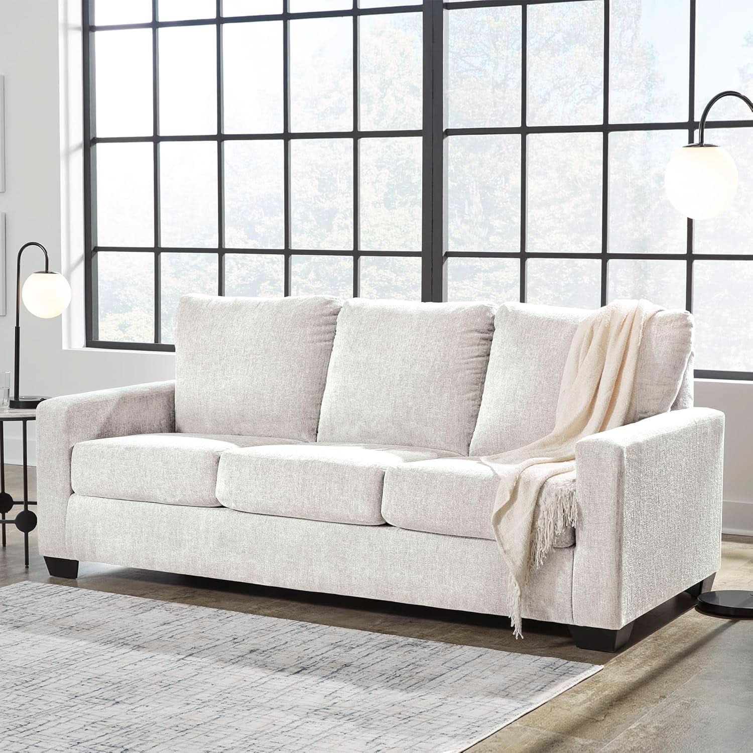 White Queen Upholstered Sleeper Sofa With Gel Memory Foam