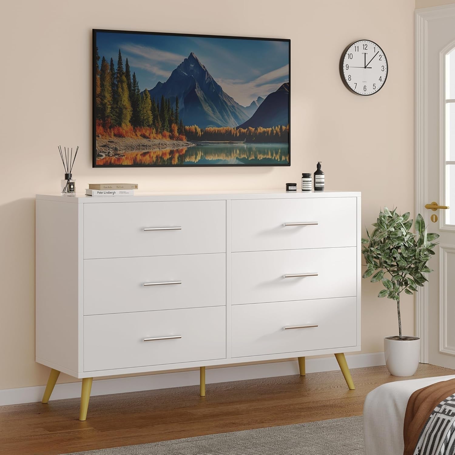 White Six Drawer Dresser For Bedroom Home Organization