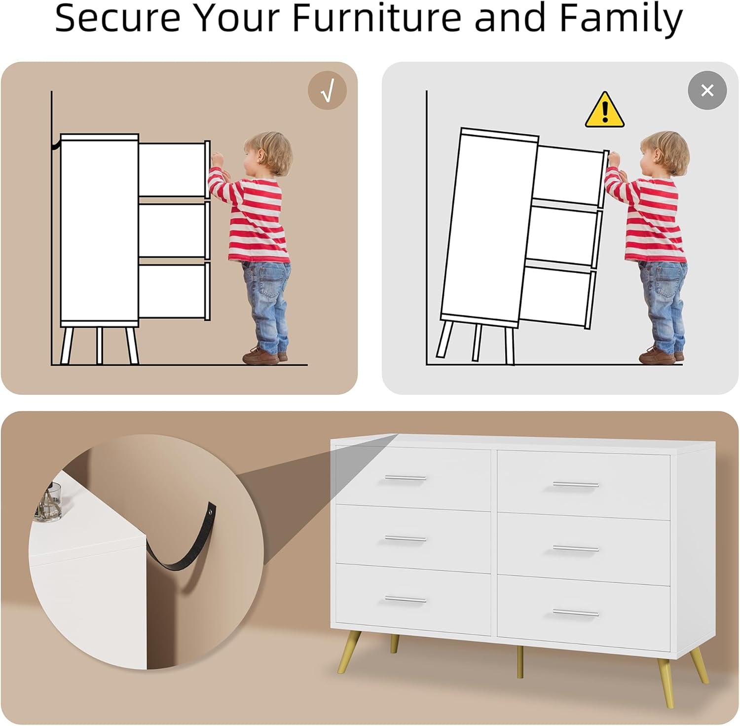 White Six Drawer Dresser For Bedroom Home Organization