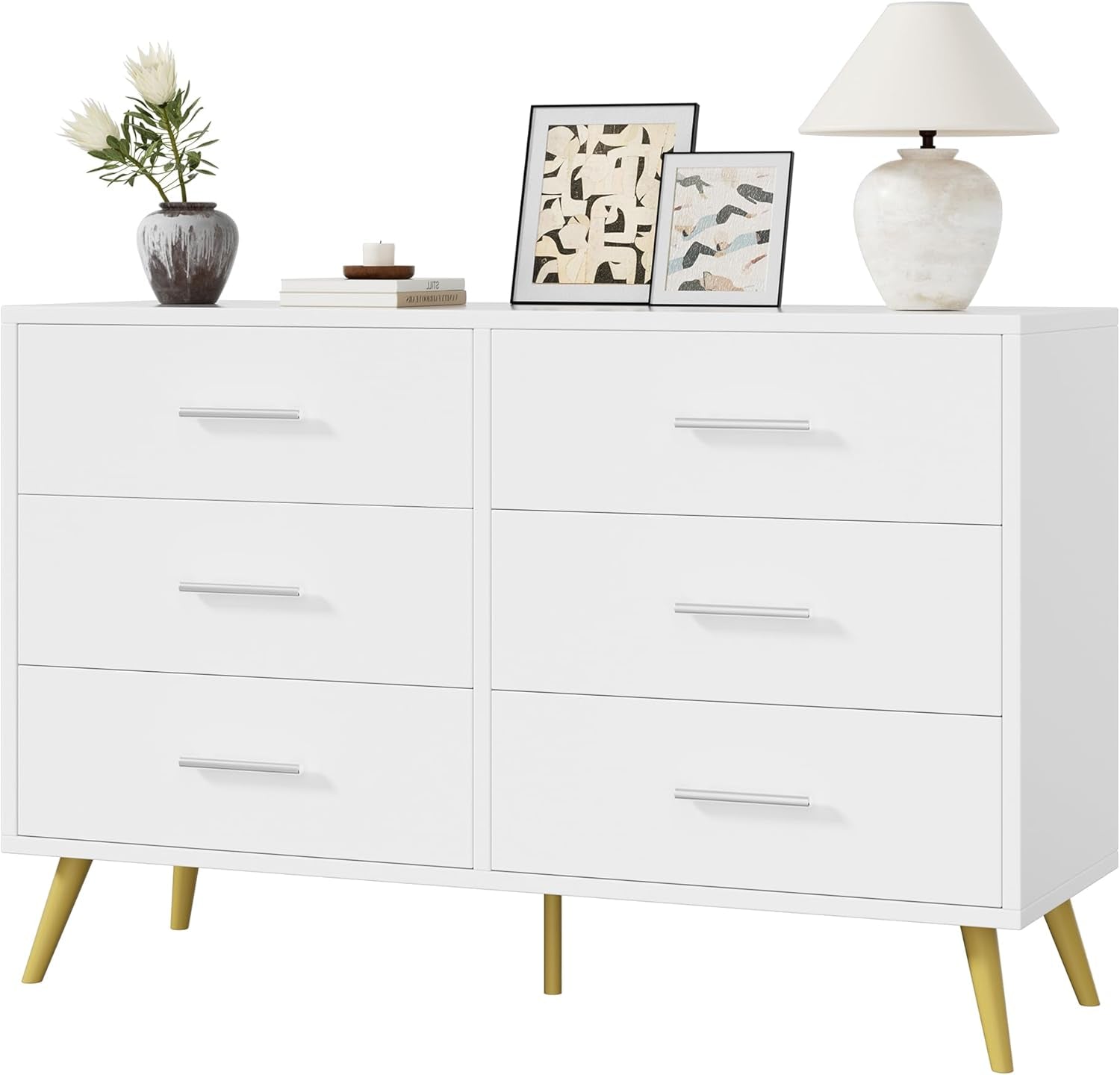 White Six Drawer Dresser For Bedroom Home Organization