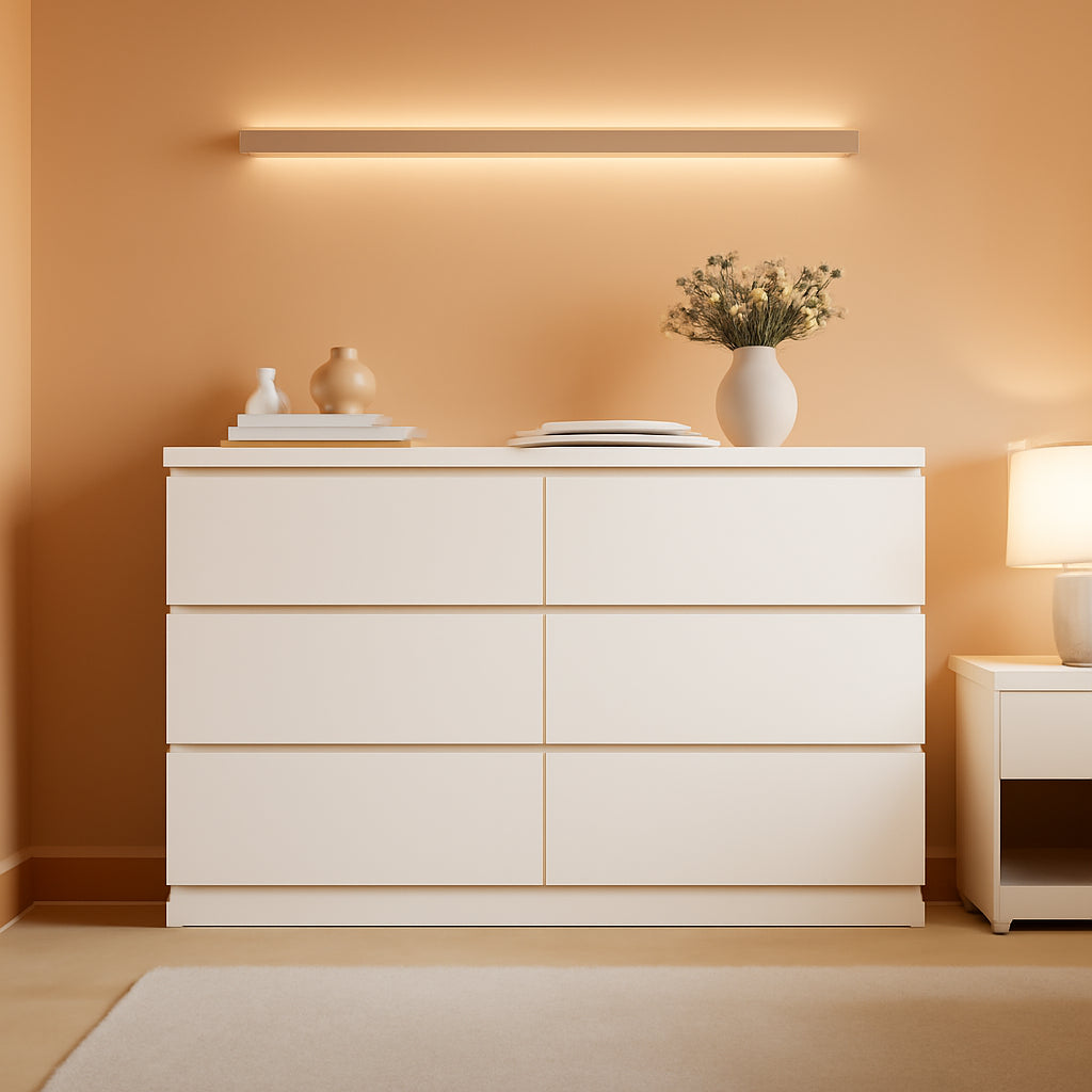 White Six Drawer Dresser For Bedroom Storage Organizing