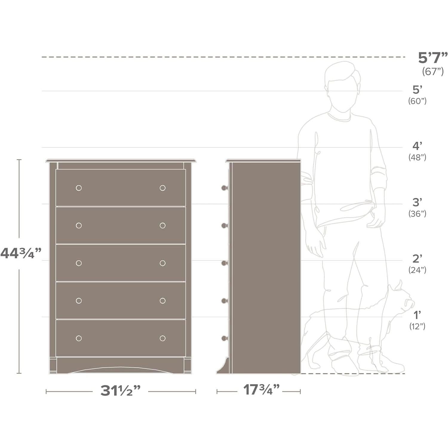 White Sonoma Dresser With Five Drawers Bedroom Storage