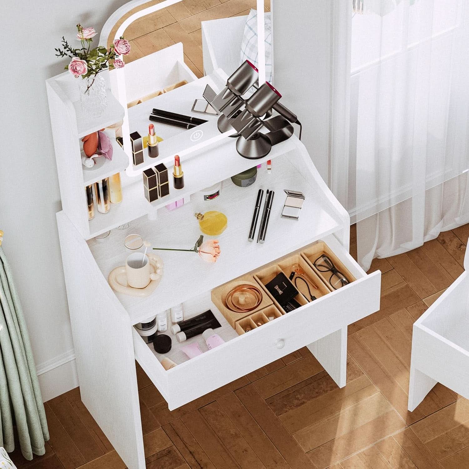 White Vanity Set With Lighted Mirror Modern Bedroom Desk